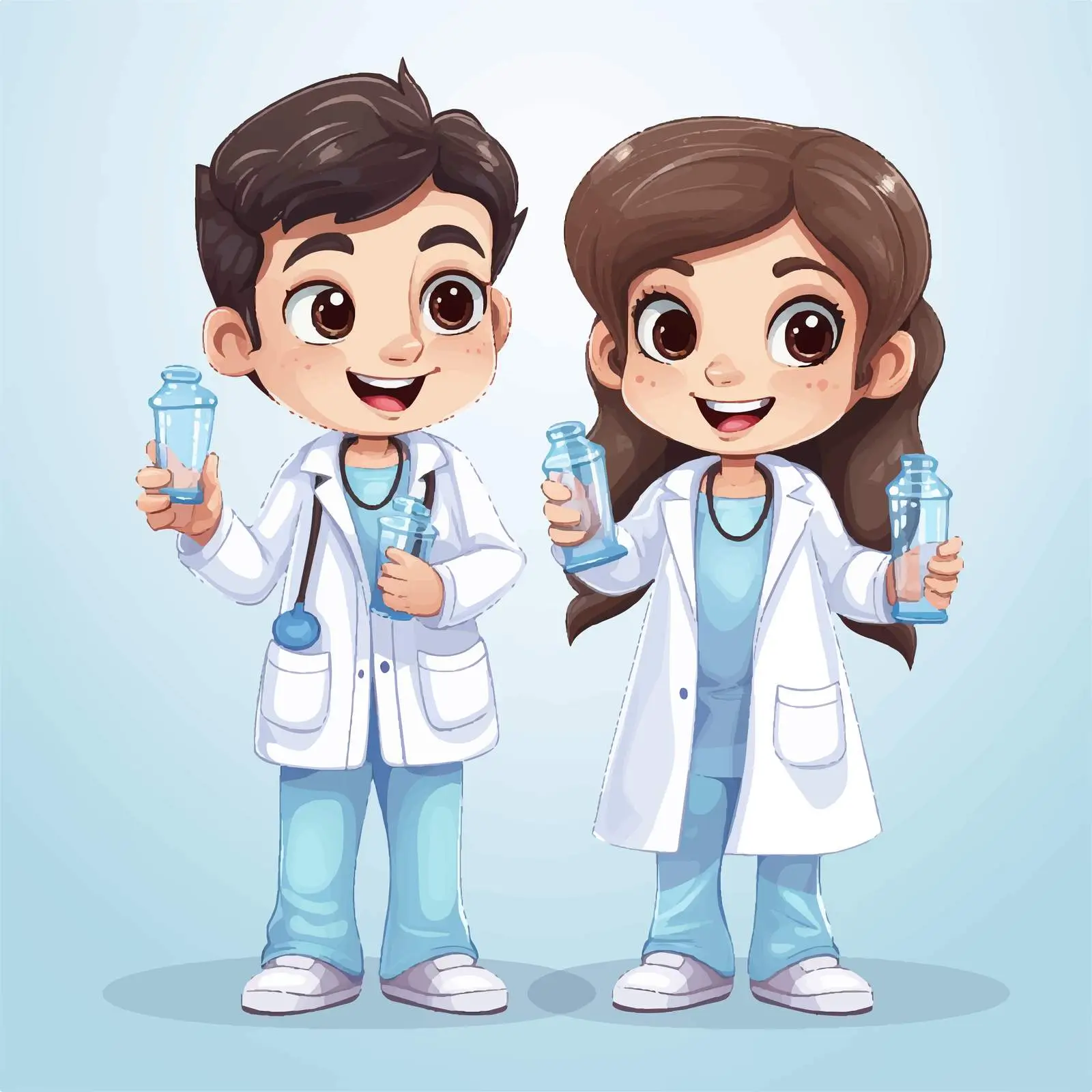 Cartoon Children in Lab Coats with Test Tubes – free experiments image from Dotvec