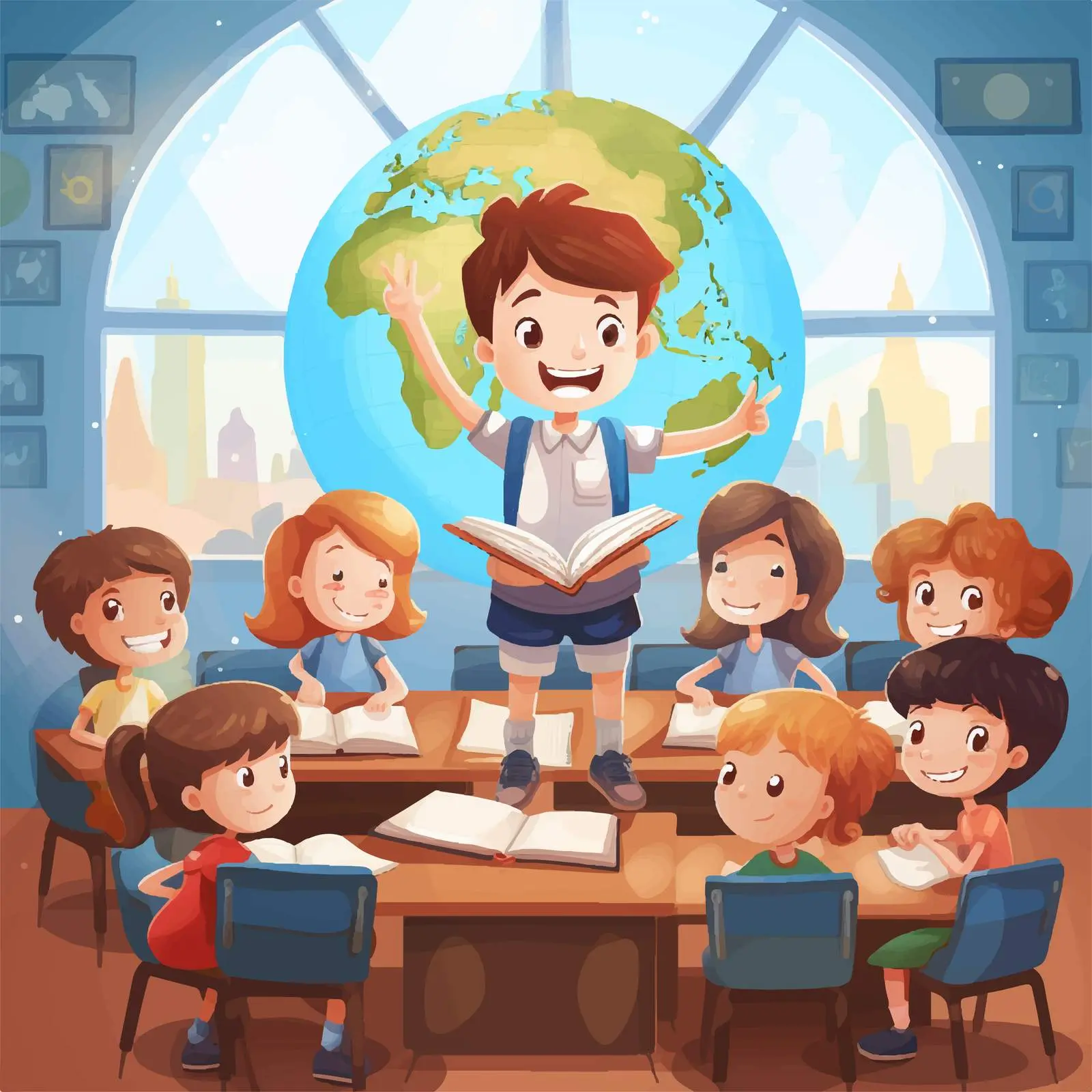 Children Learning in Classroom Vector Illustration — free download from Dotvec