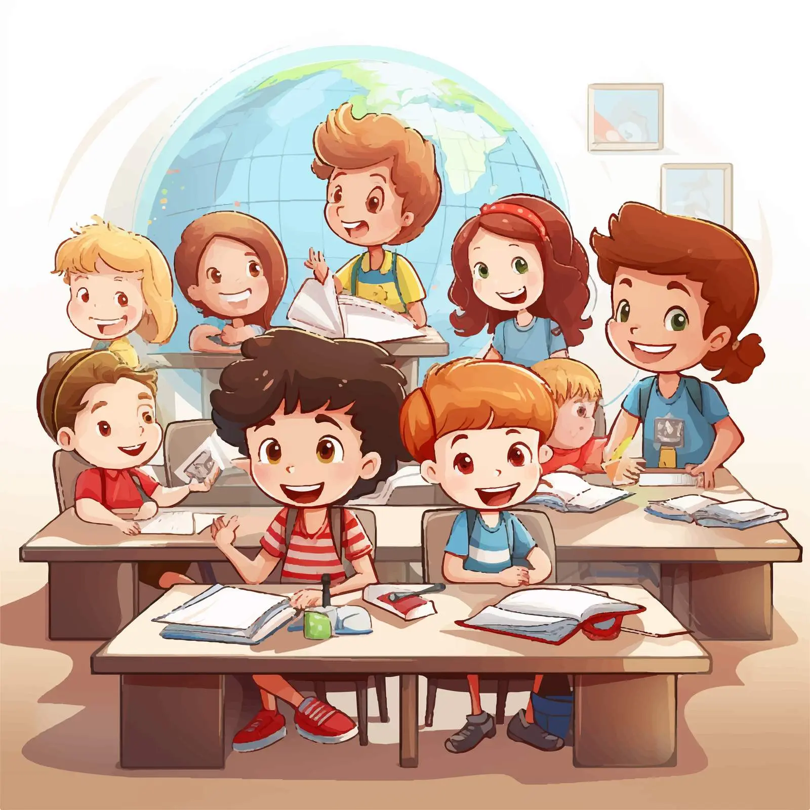 Children Learning in Classroom Illustration — free download from Dotvec