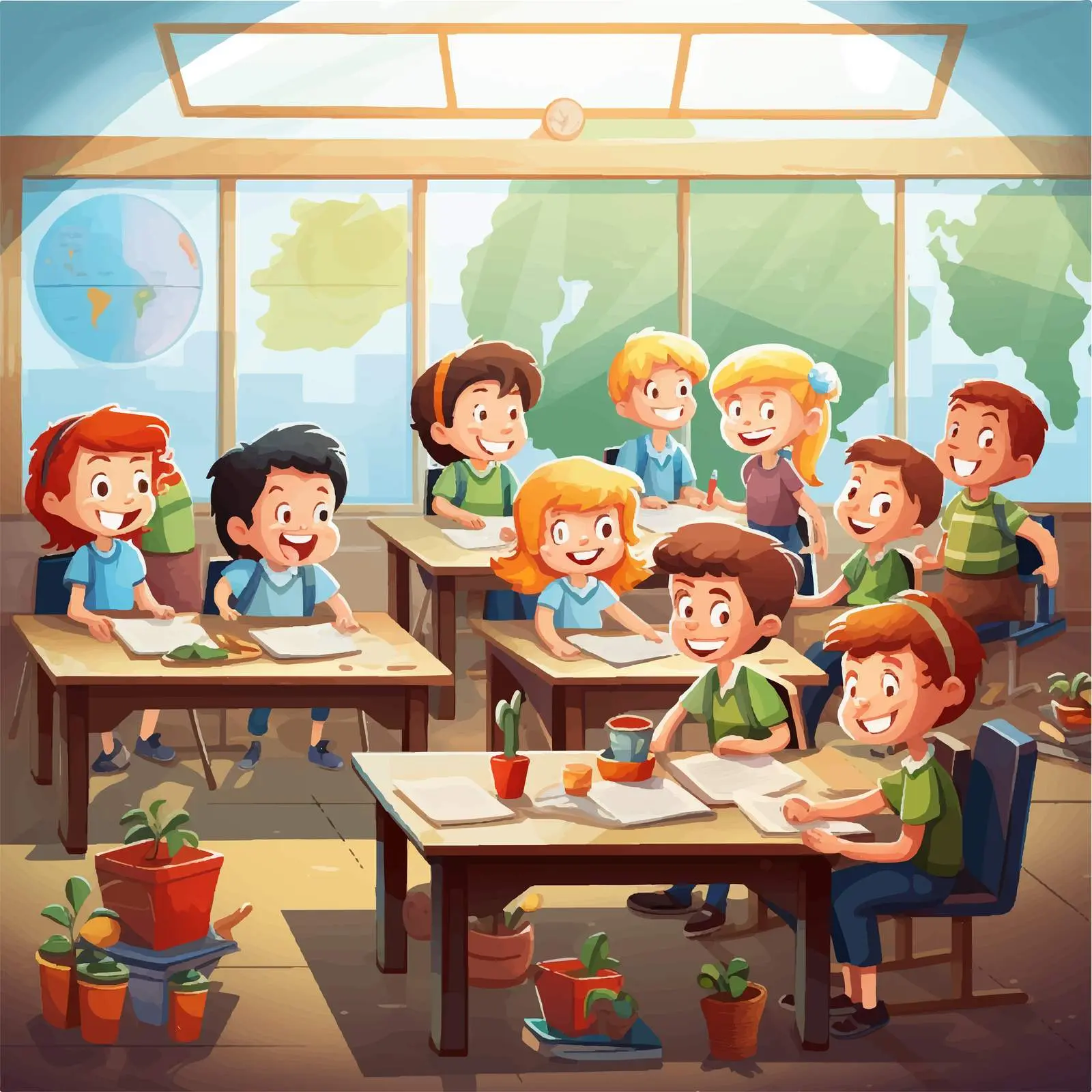 Children Learning in a Classroom Illustration — free download from Dotvec