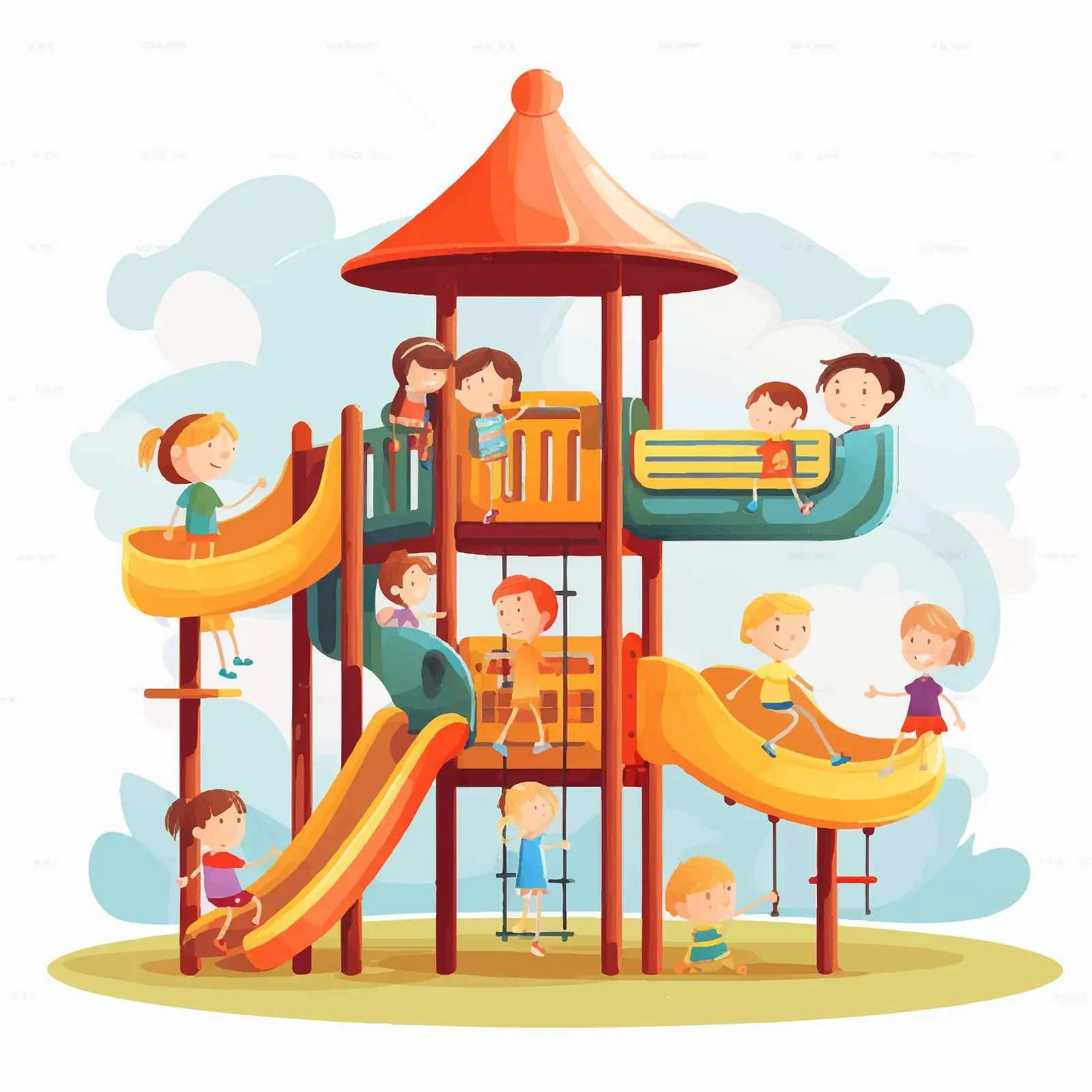 Children Playing on Playground Equipment Illustration — free download from Dotvec