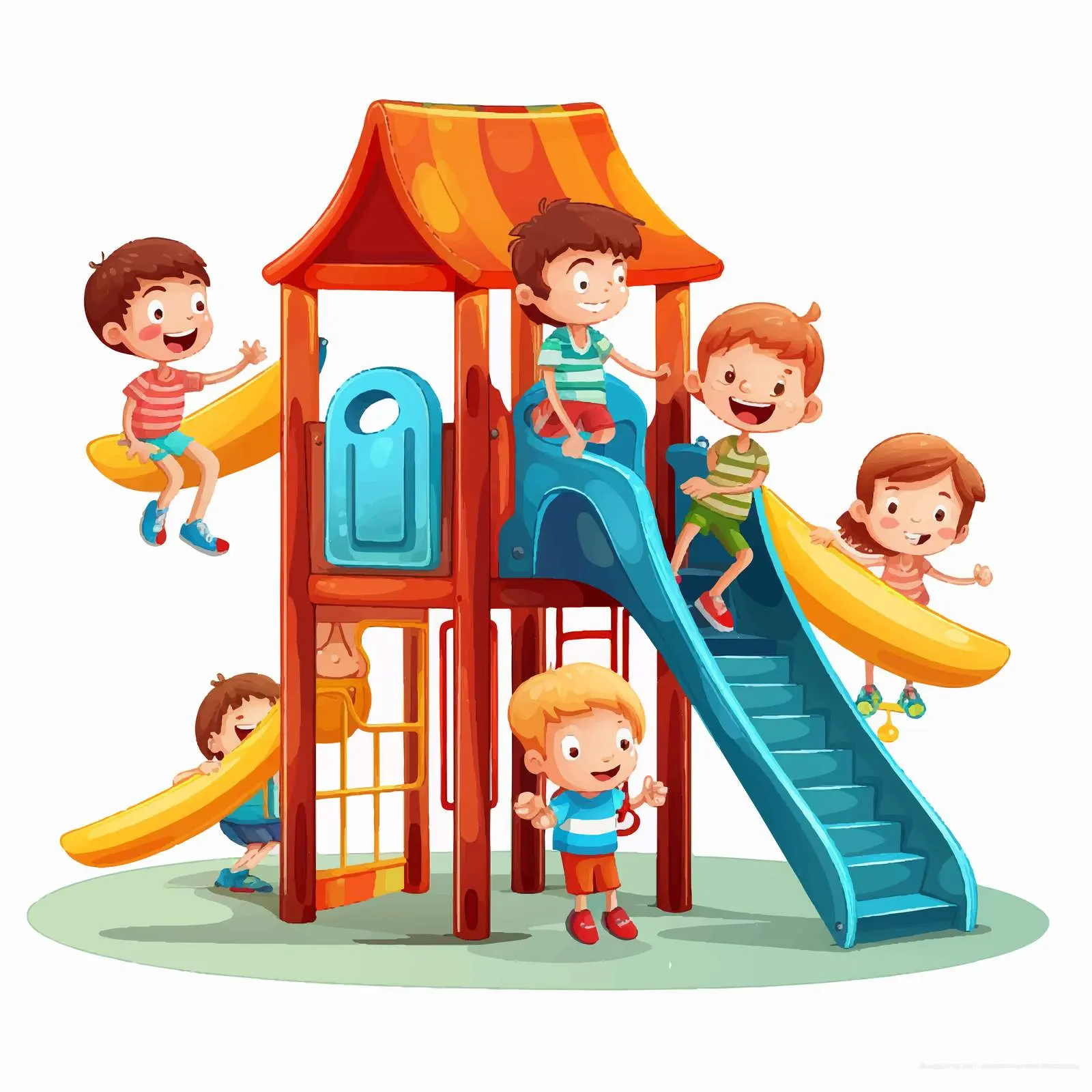 Children Playing on Playground Equipment Illustration — free download from Dotvec