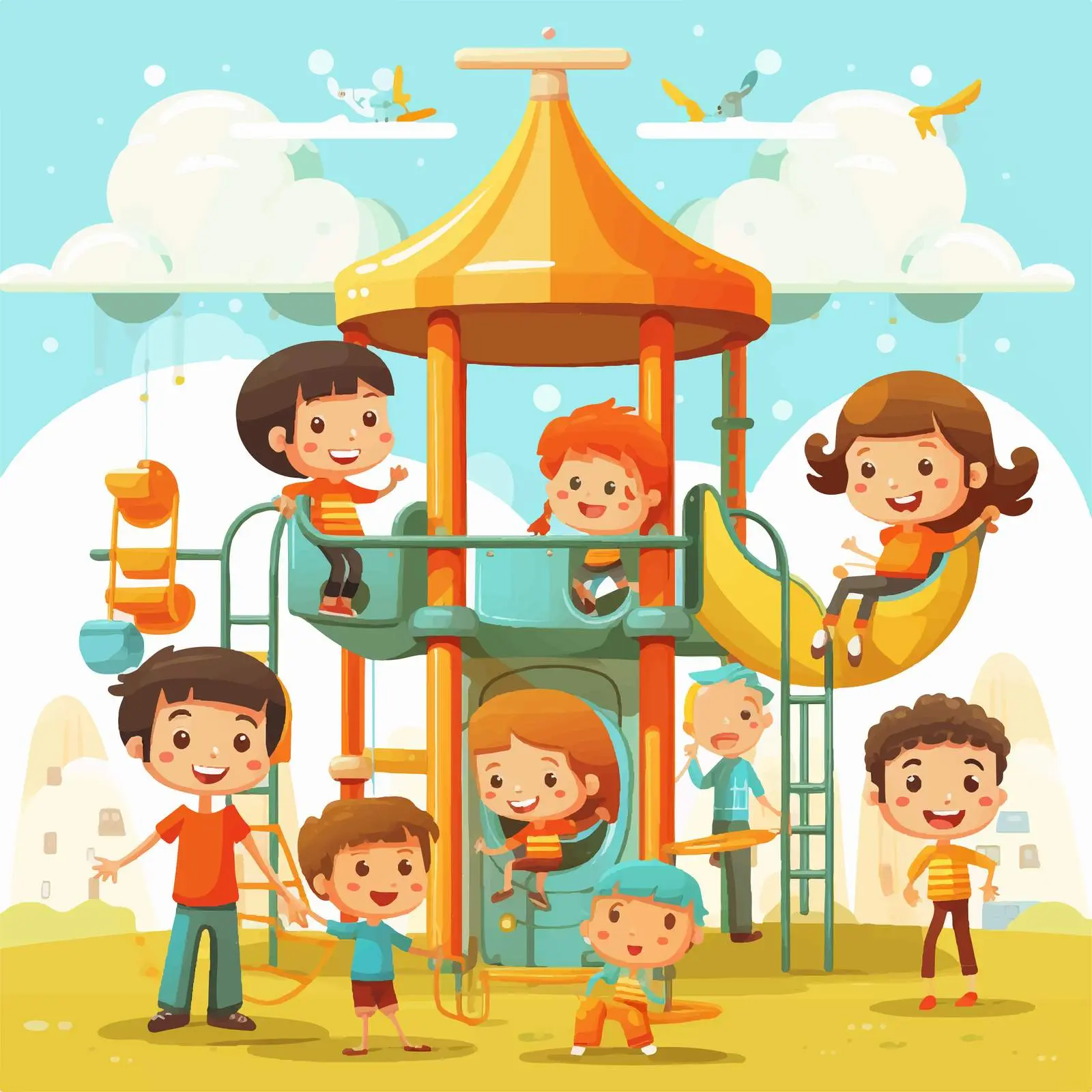 Children Playing on Playground Equipment Illustration — free download from Dotvec