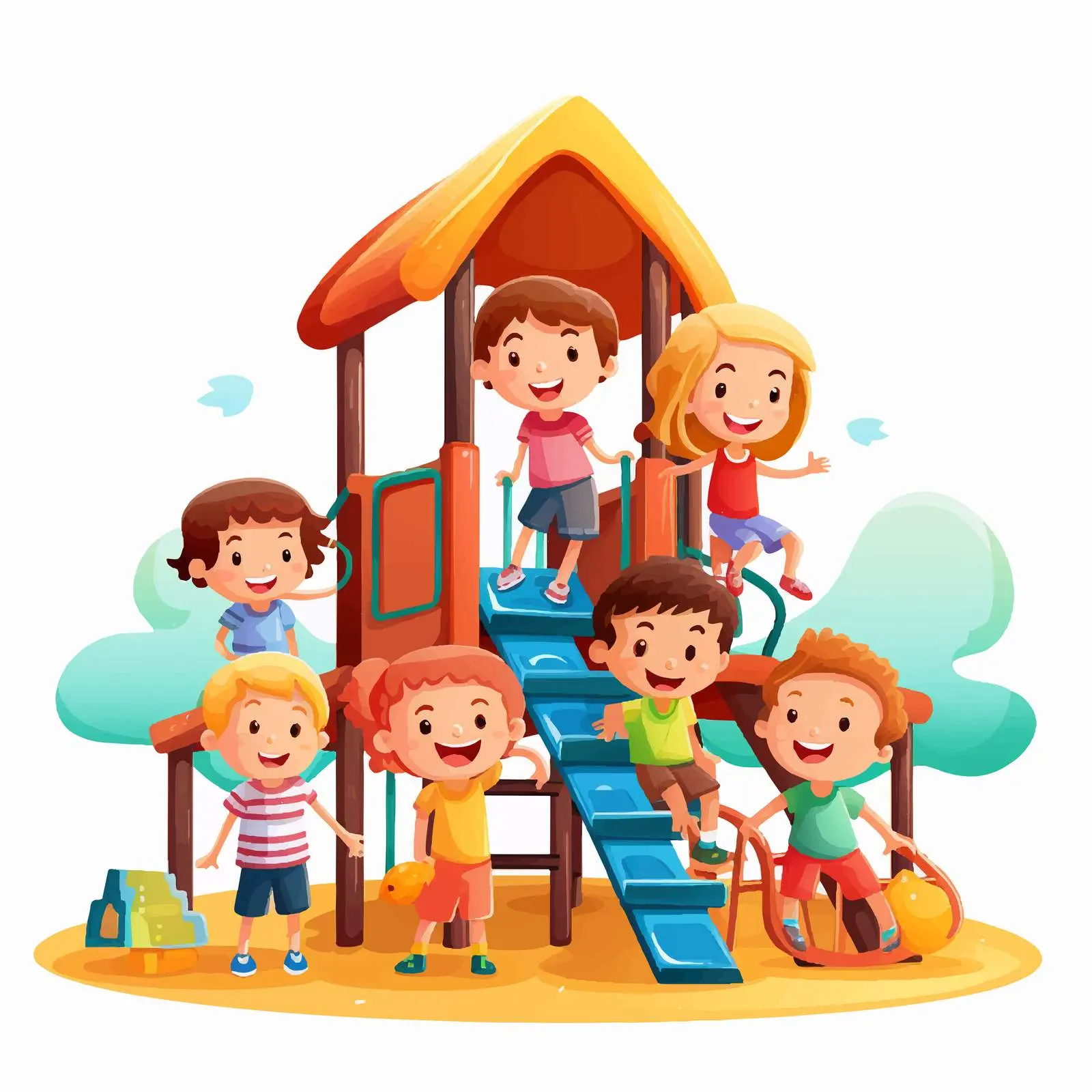 Children Playing on Playground Equipment Illustration — free download from Dotvec