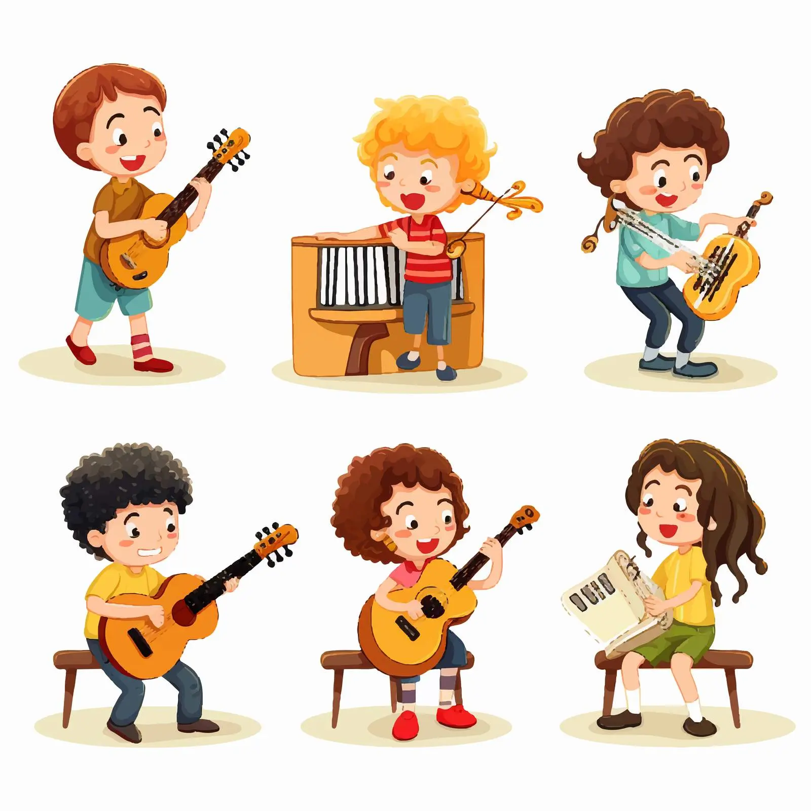 Children Playing Various Musical Instruments Illustration – free flute image from Dotvec