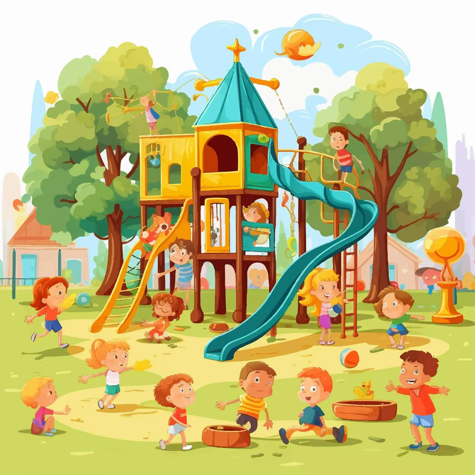 Children Playing in Playground Vector Illustration — free download from Dotvec