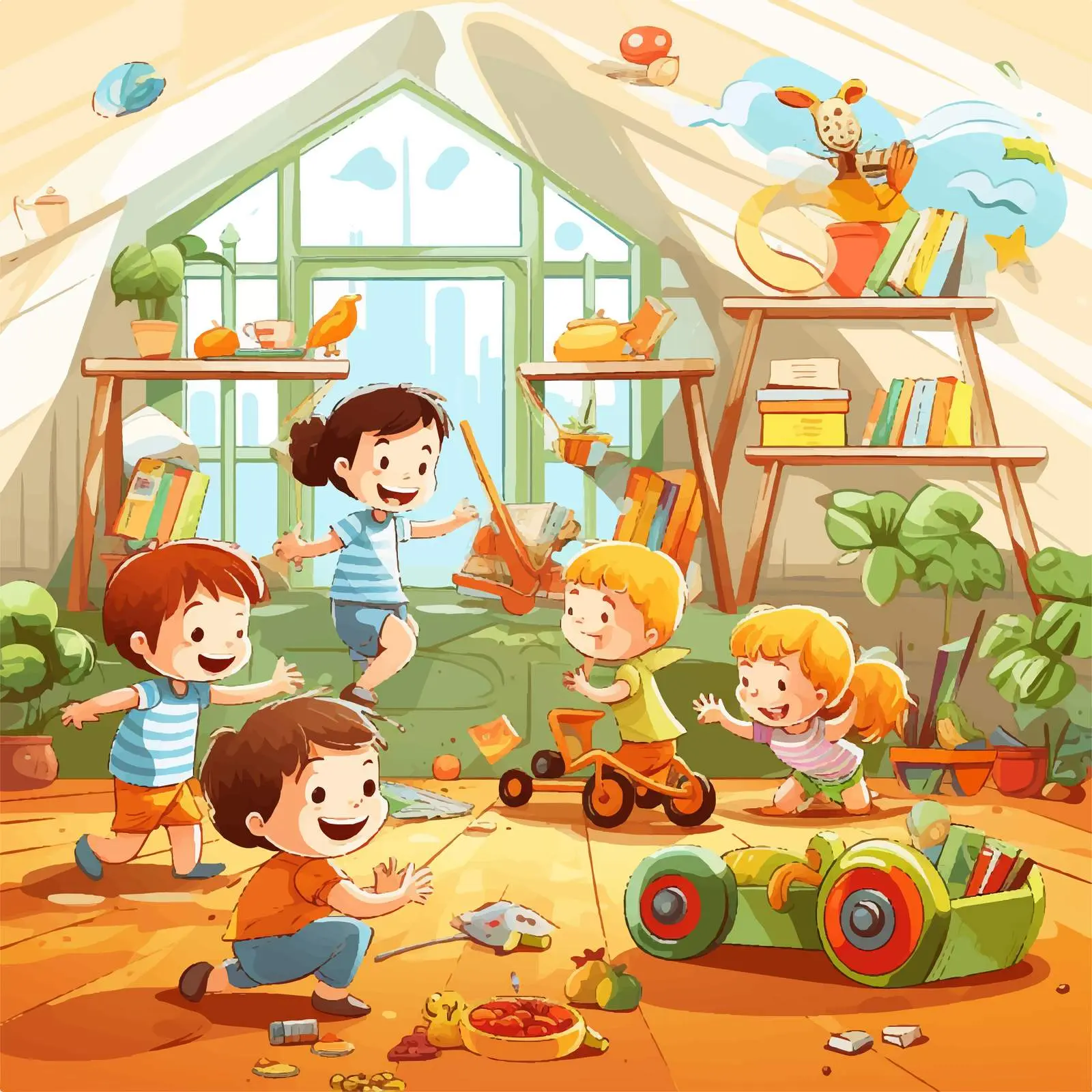Children Playing Indoors Cartoon Vector Illustration — free download from Dotvec