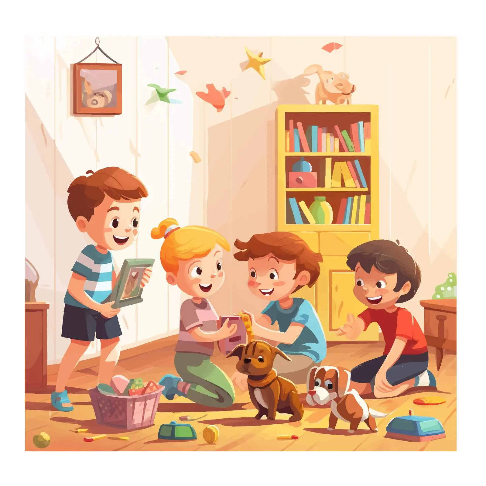 Children Playing Indoors Cartoon Vector Illustration — free download from Dotvec