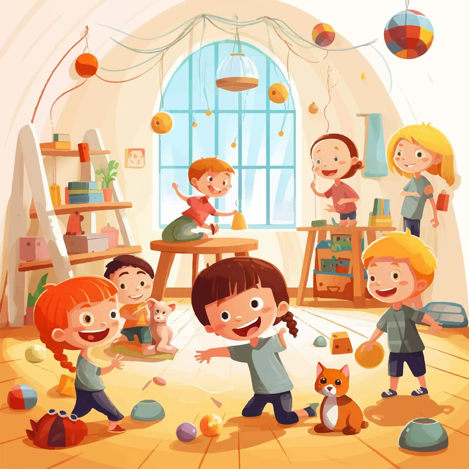 Children Playing Indoors Vector Illustration – free entertain image from Dotvec