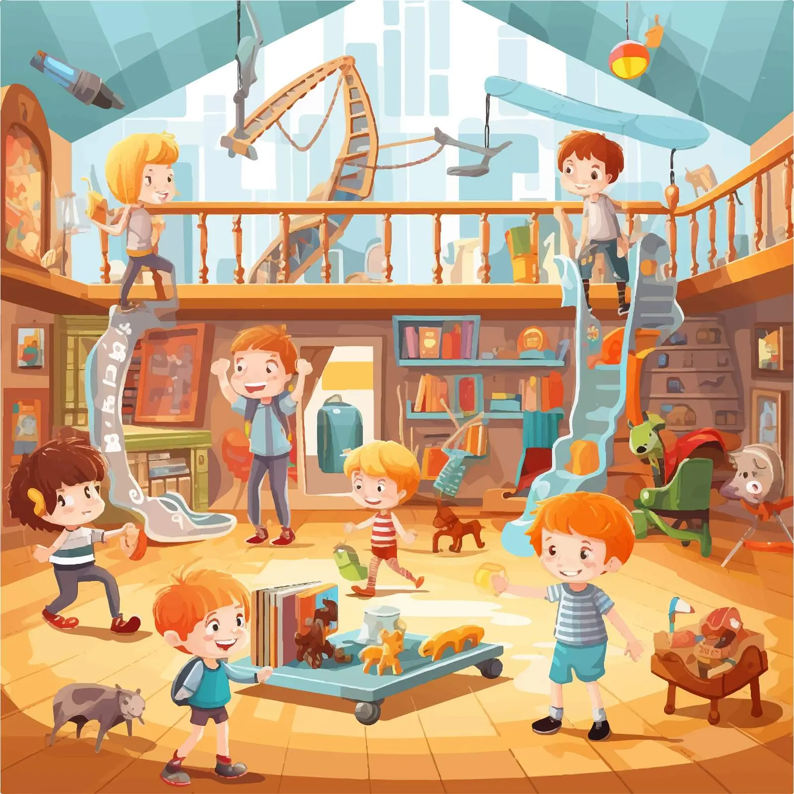 Children Playing Indoors Vector Illustration — free download from Dotvec
