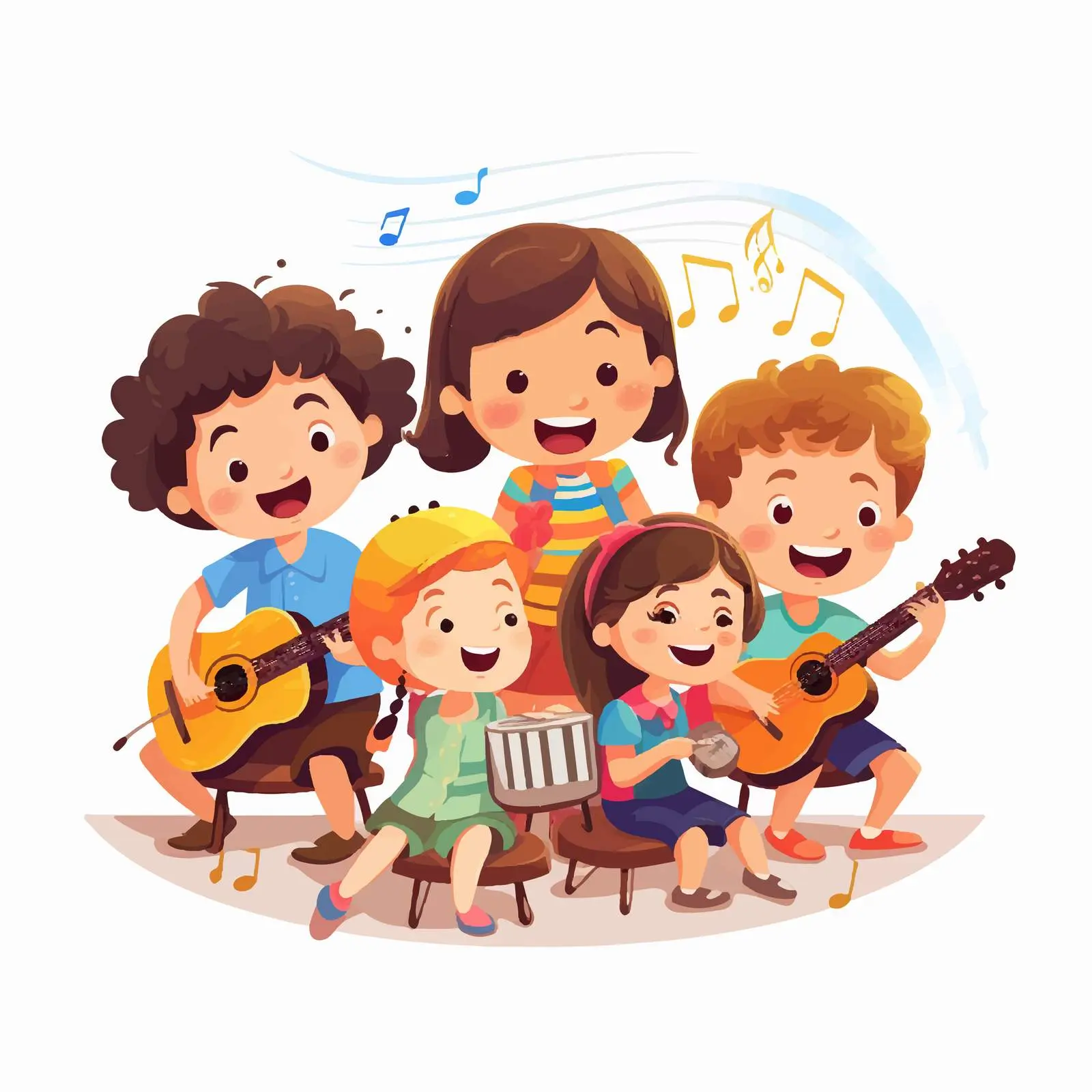 Children Playing Instruments and Singing Illustration — free download from Dotvec