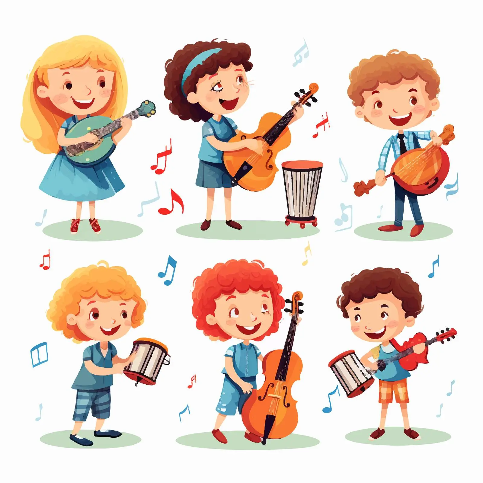 Children Playing Instruments and Singing Illustration — free download from Dotvec