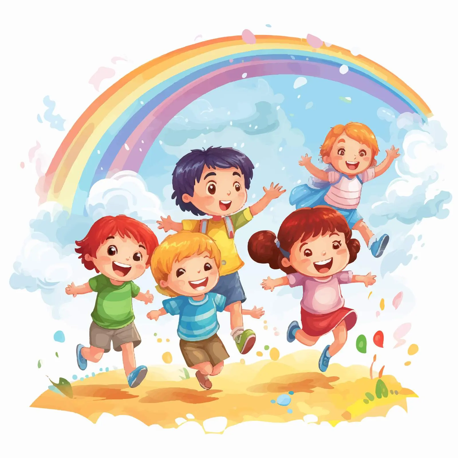 Children Playing on a Colorful Rainbow Vector — free download from Dotvec