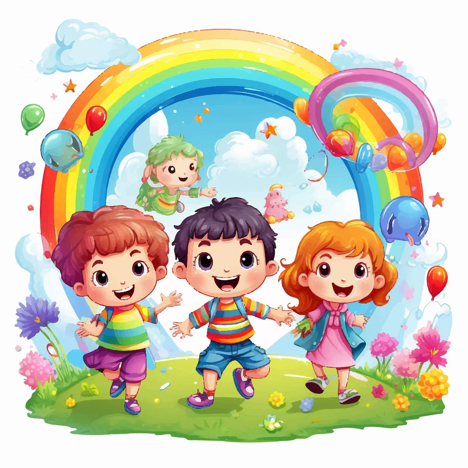 Children Playing on a Colorful Rainbow Vector — free download from Dotvec