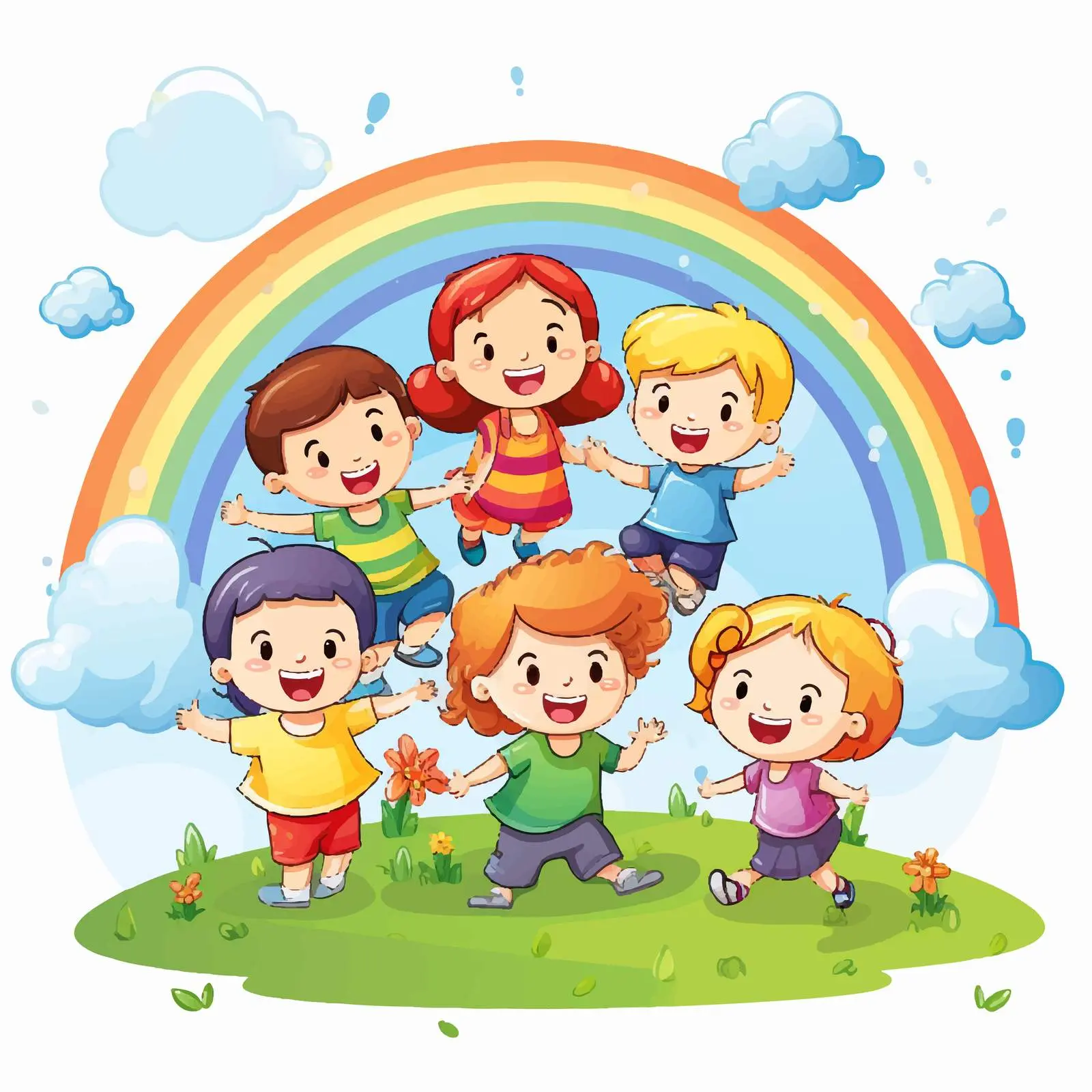 Children Playing on a Colorful Rainbow – free happy vibes image from Dotvec