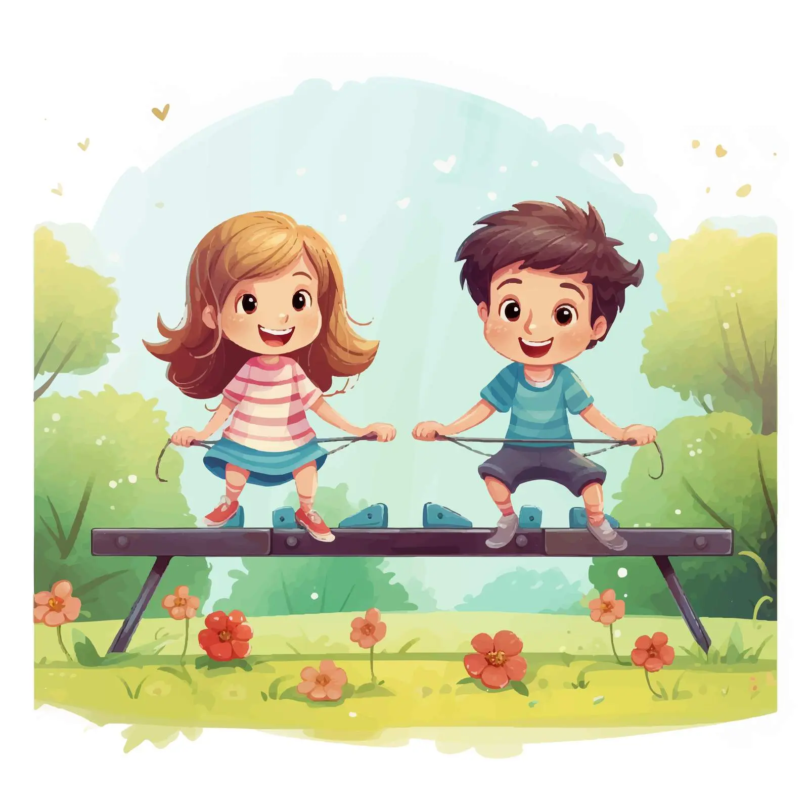 Children Enjoying Seesaw in the Park Illustration — free download from Dotvec