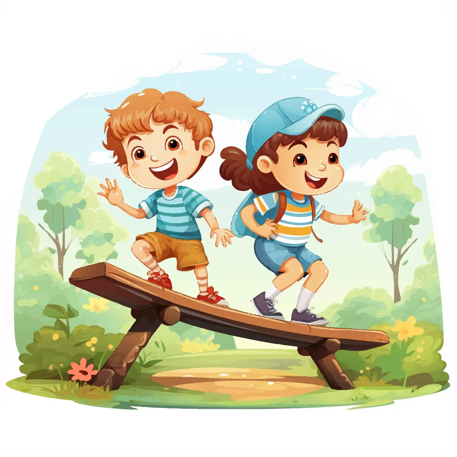 Children Playing on Seesaw in Park Illustration — free download from Dotvec