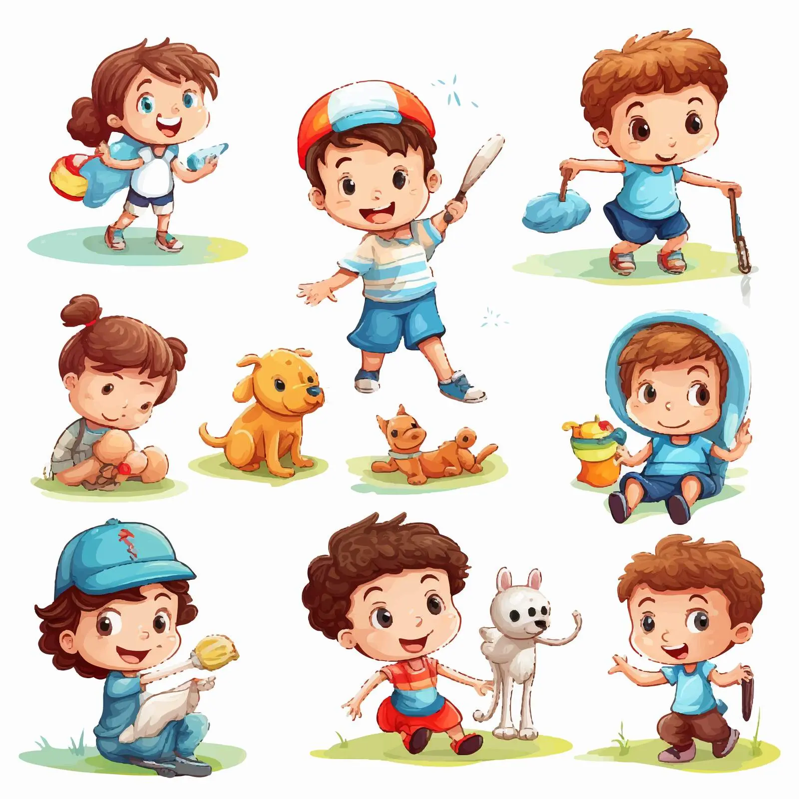 Children Engaged in Fun Activities on White Background – free group play image from Dotvec