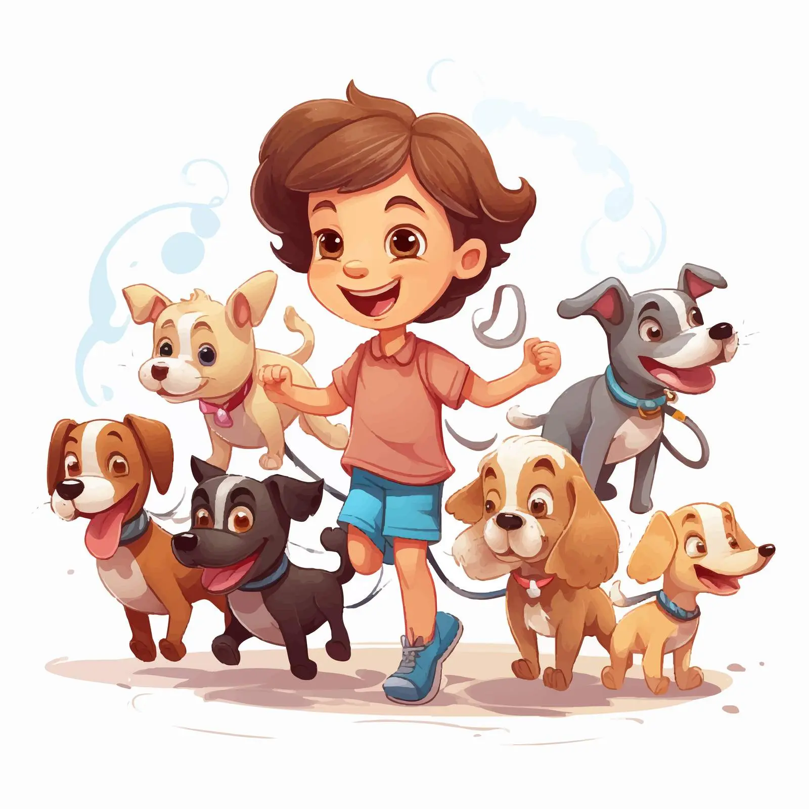 Children Playing with Dogs Vector Illustration — free download from Dotvec