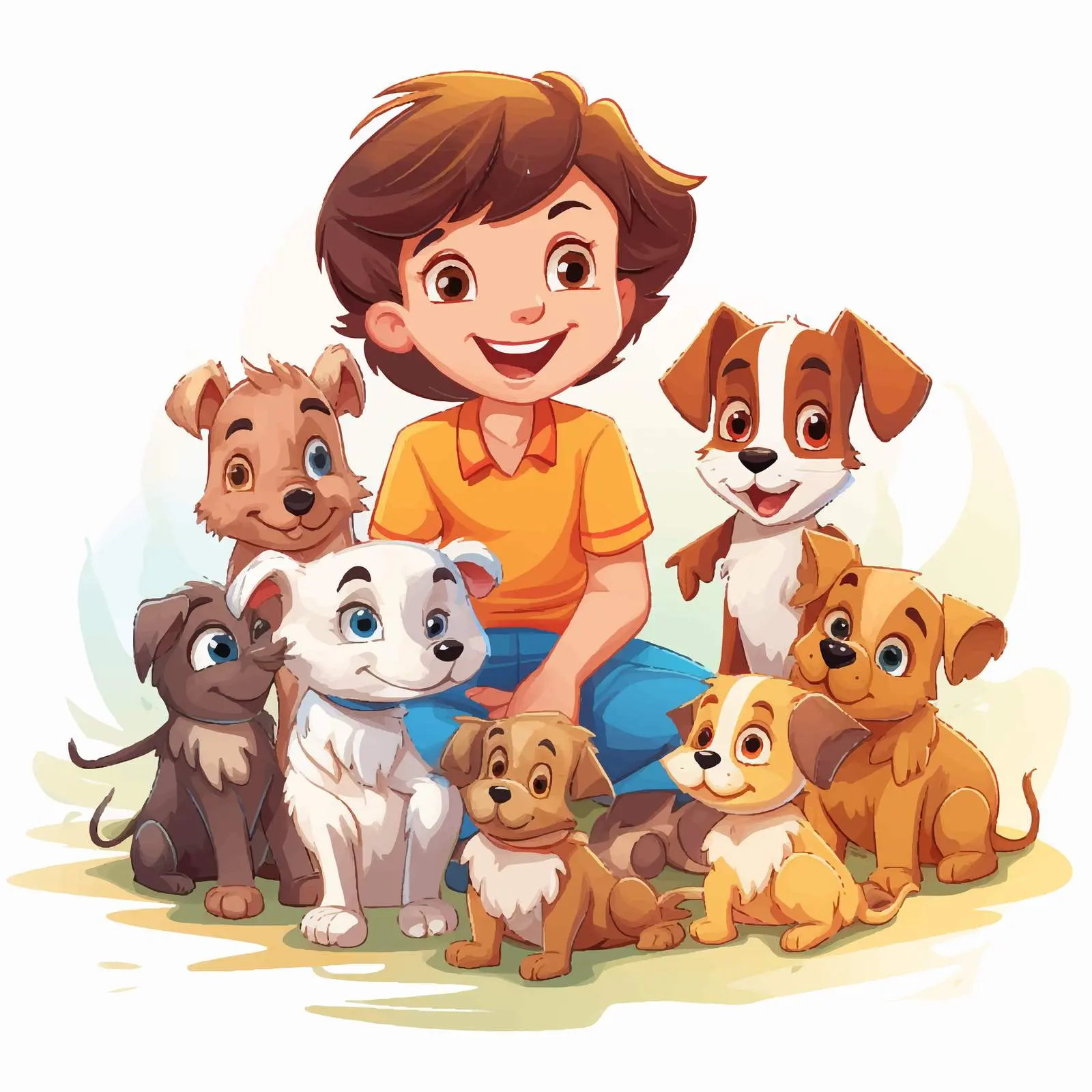 Children Playing with Dogs Illustration — free download from Dotvec