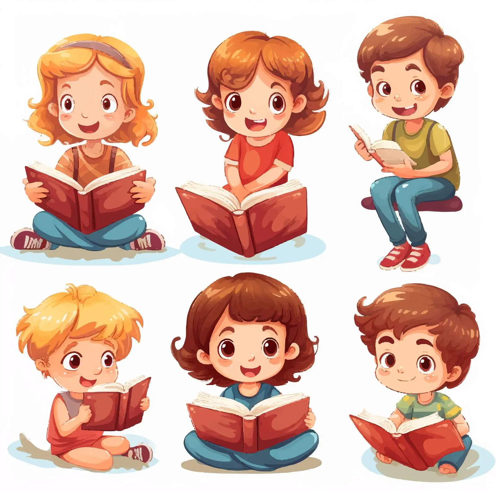 Children Reading Books Illustration on White Background — free download from Dotvec