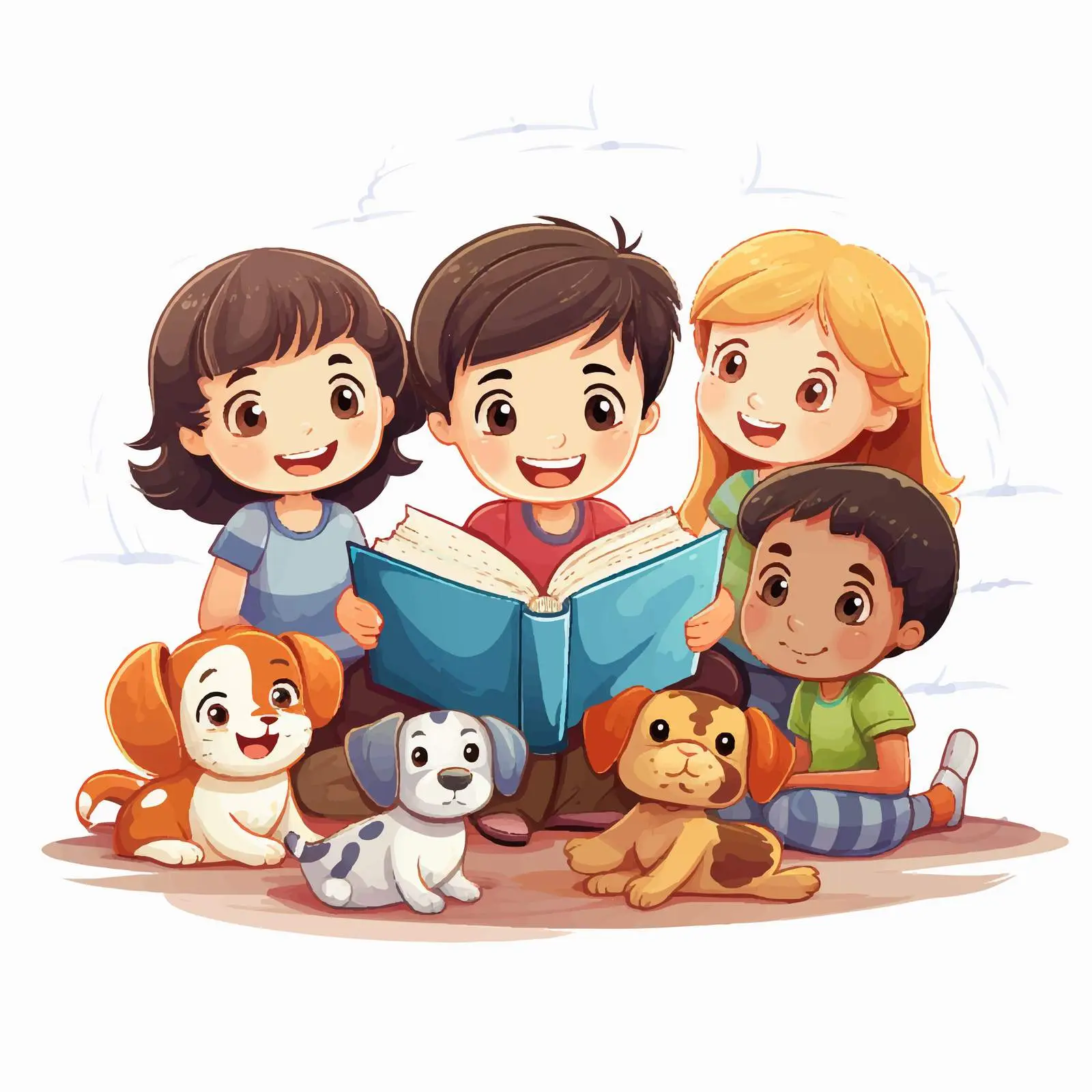 Children Reading Books Illustration on White Background — free download from Dotvec