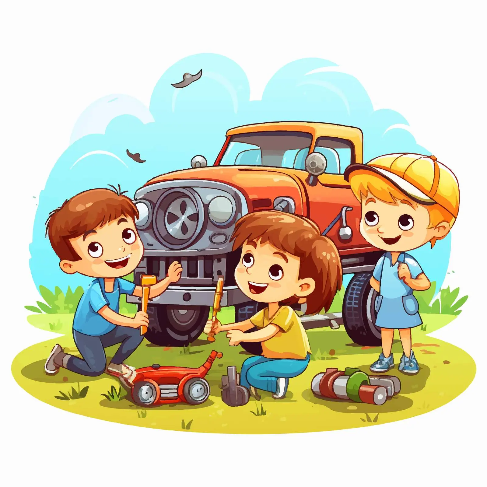Children Learning About Car Repair Together — free download from Dotvec