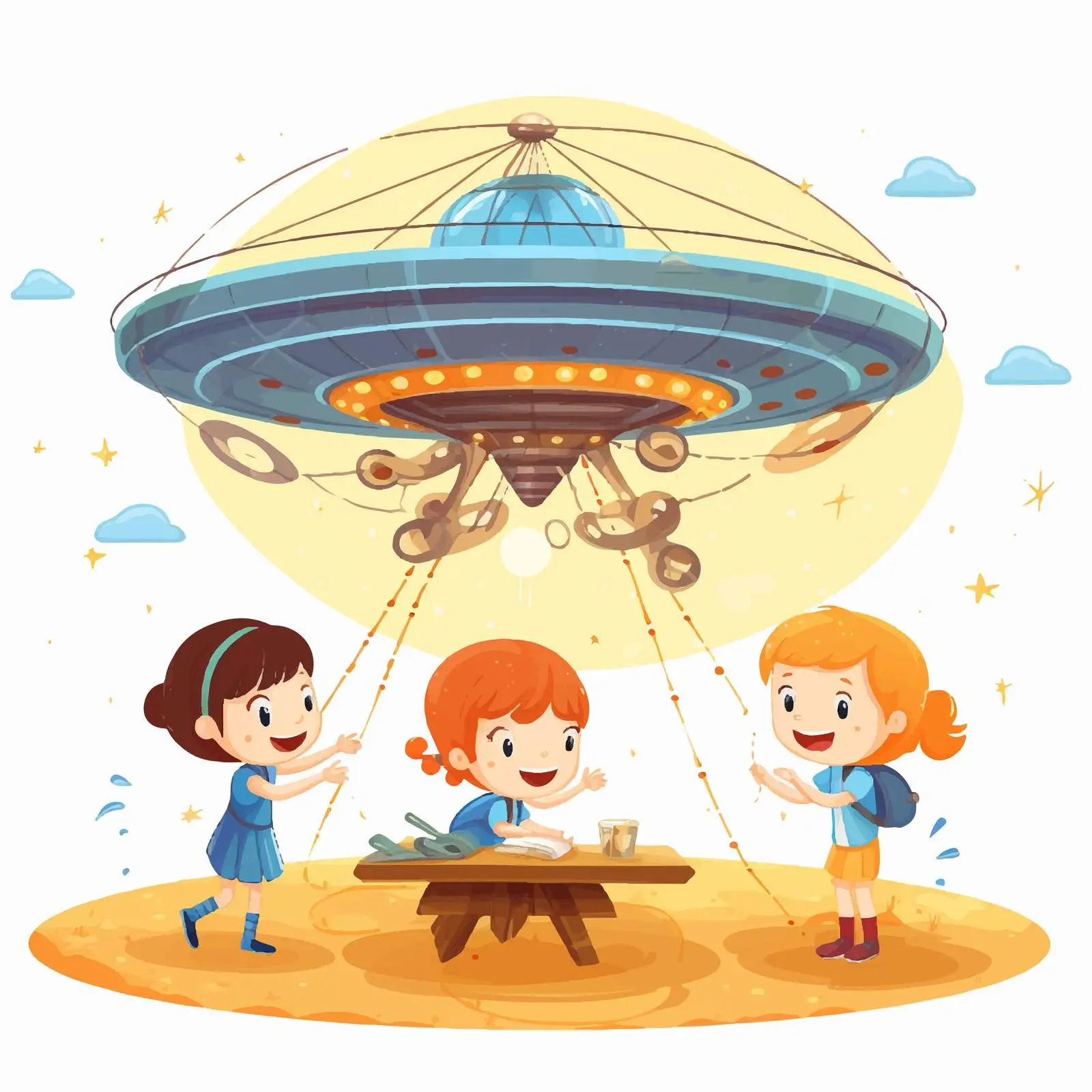 Kids Fixing UFO Together on White Background — free download from Dotvec