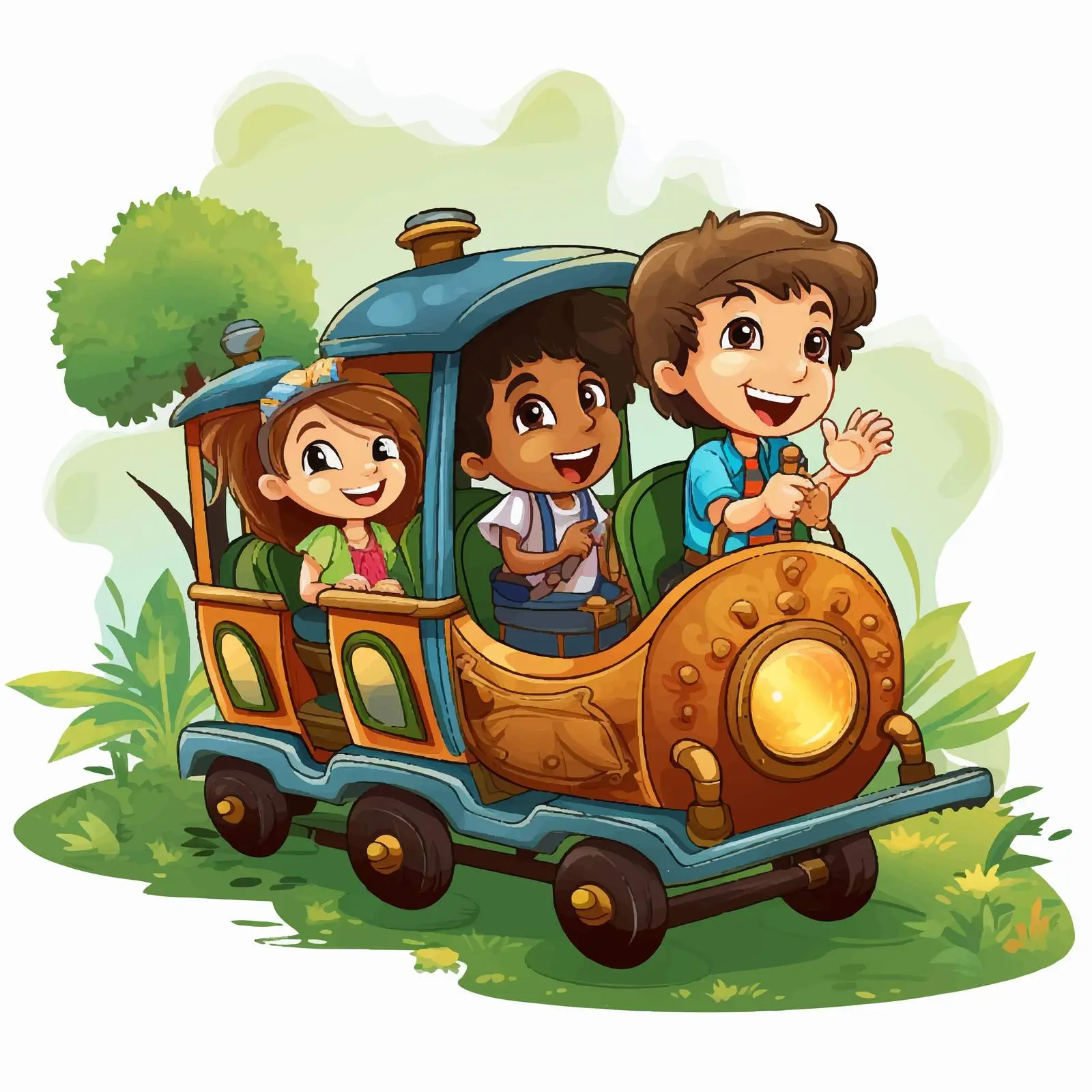 Kids Enjoying a Train Ride in the Park — free download from Dotvec