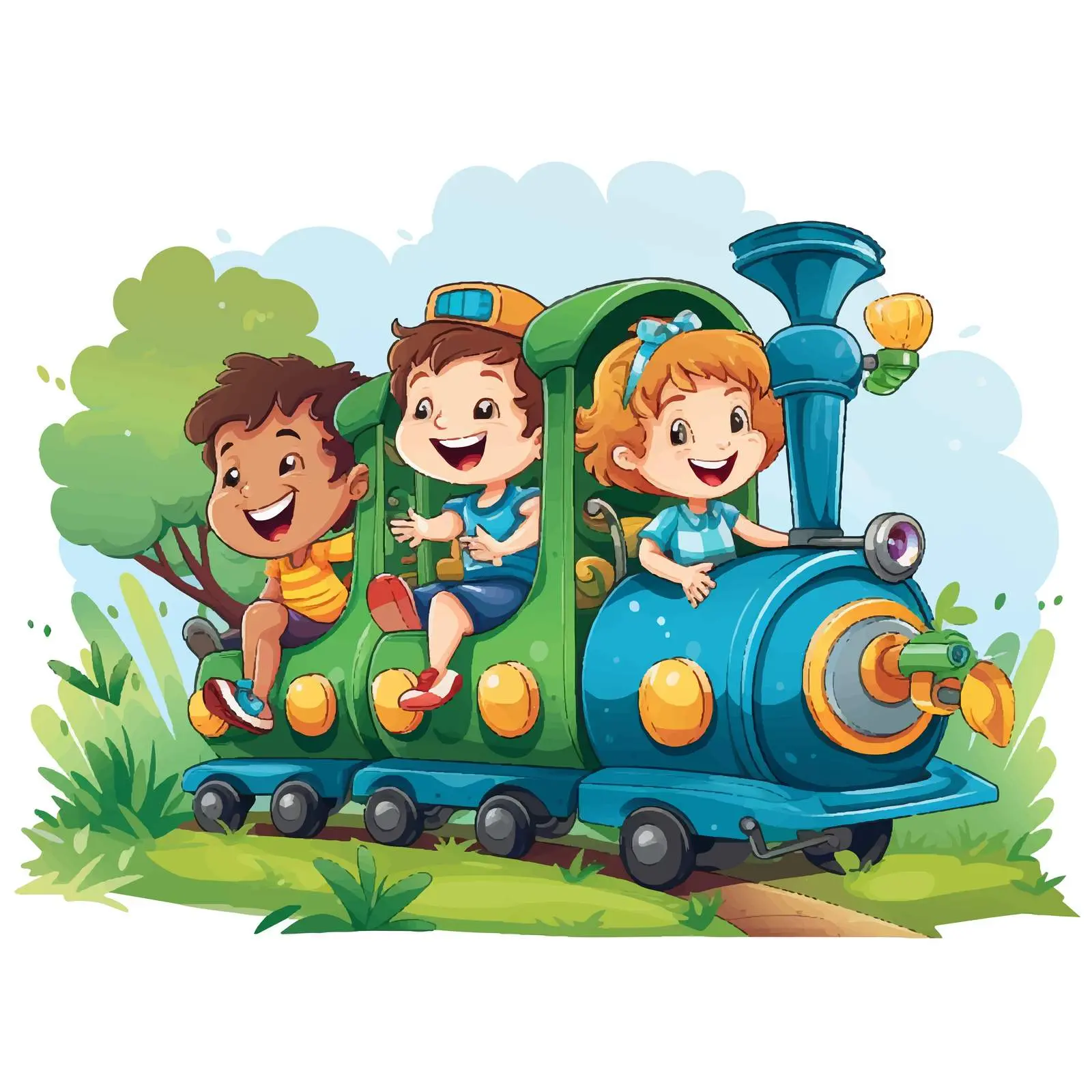 Children Enjoying a Train Ride in the Park — free download from Dotvec