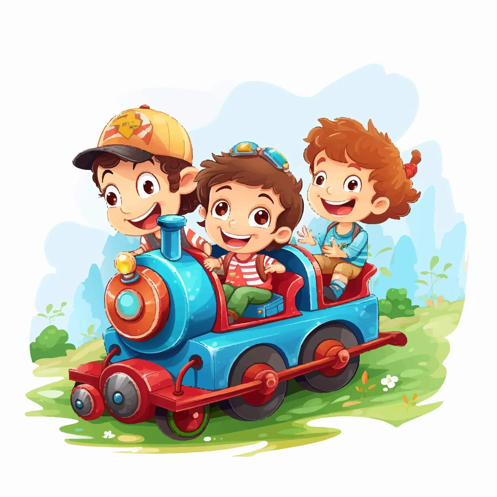 Children Riding a Train in the Park Vector — free download from Dotvec