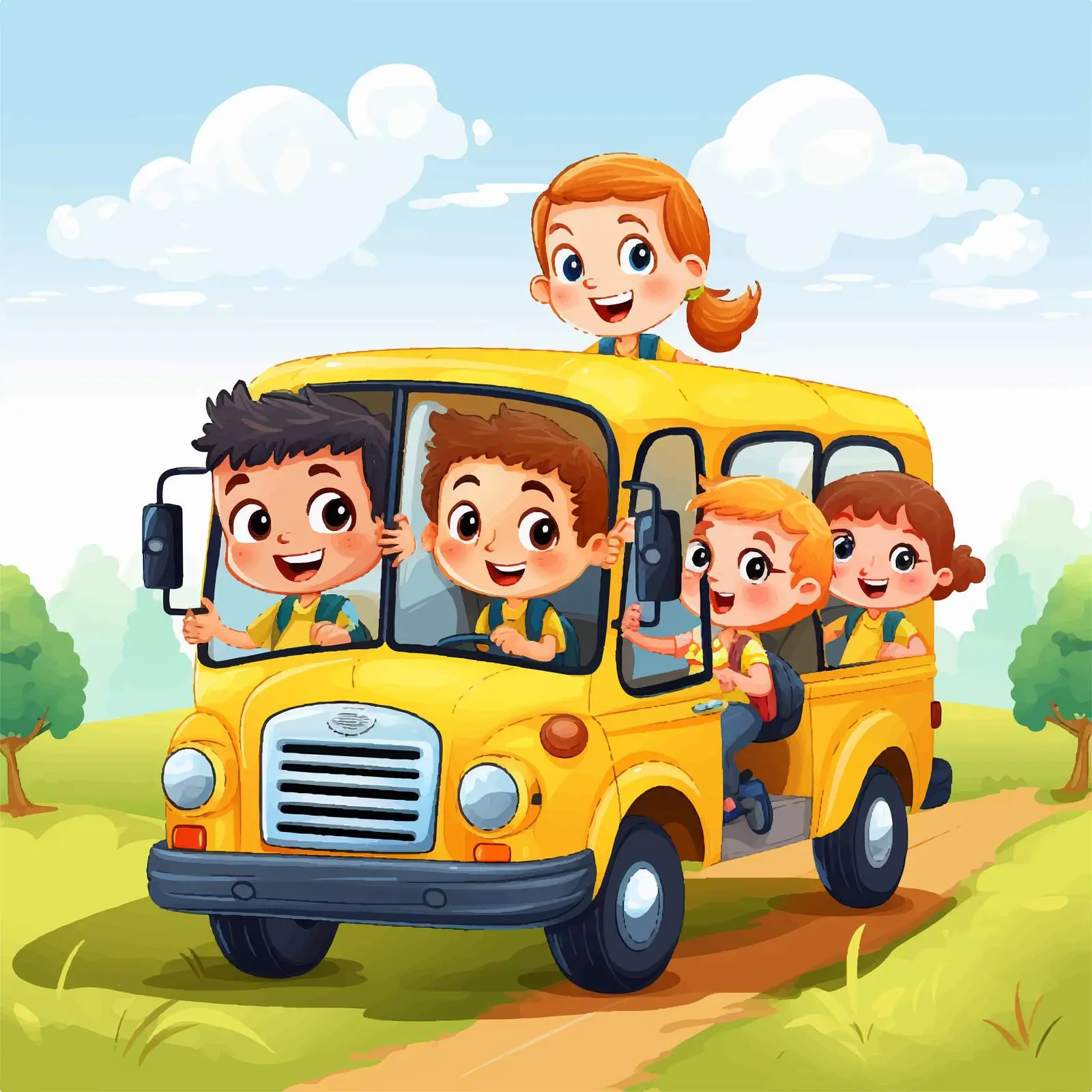 Children Riding School Bus Vector Illustration — free download from Dotvec