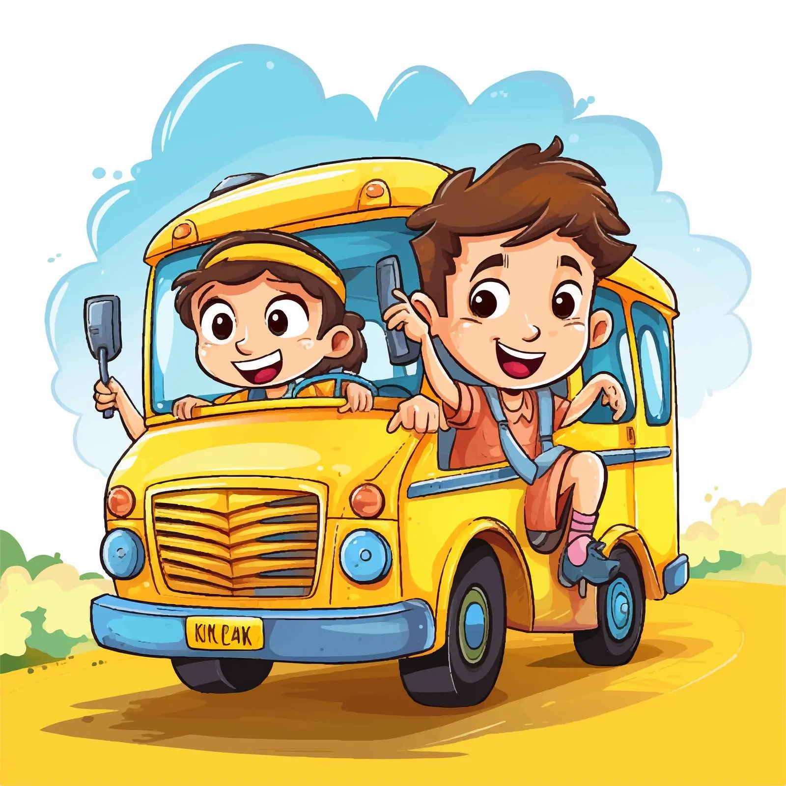 Children Riding on School Bus Vector Illustration — free download from Dotvec