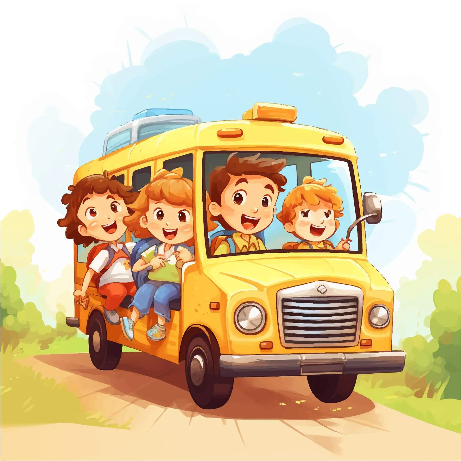 Children Riding School Bus Vector Illustration — free download from Dotvec