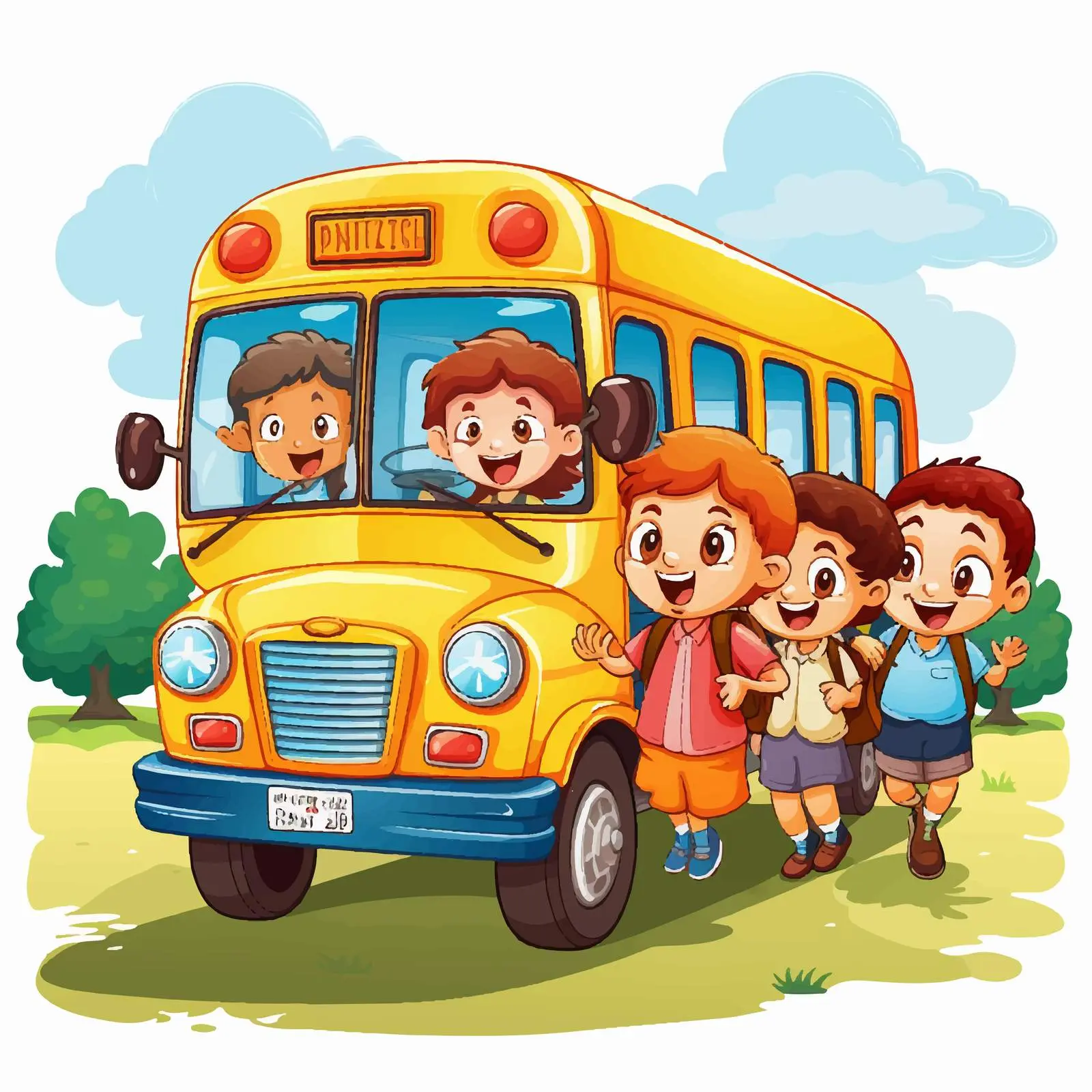 Children Riding on a School Bus Illustration — free download from Dotvec