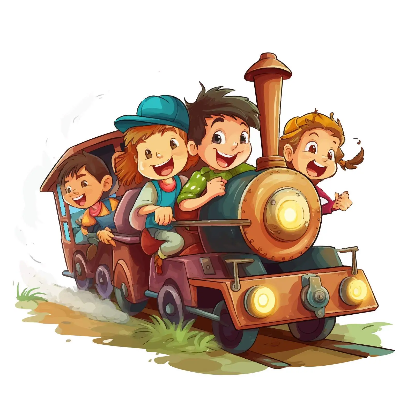 Children Riding Train Vector Illustration — free download from Dotvec