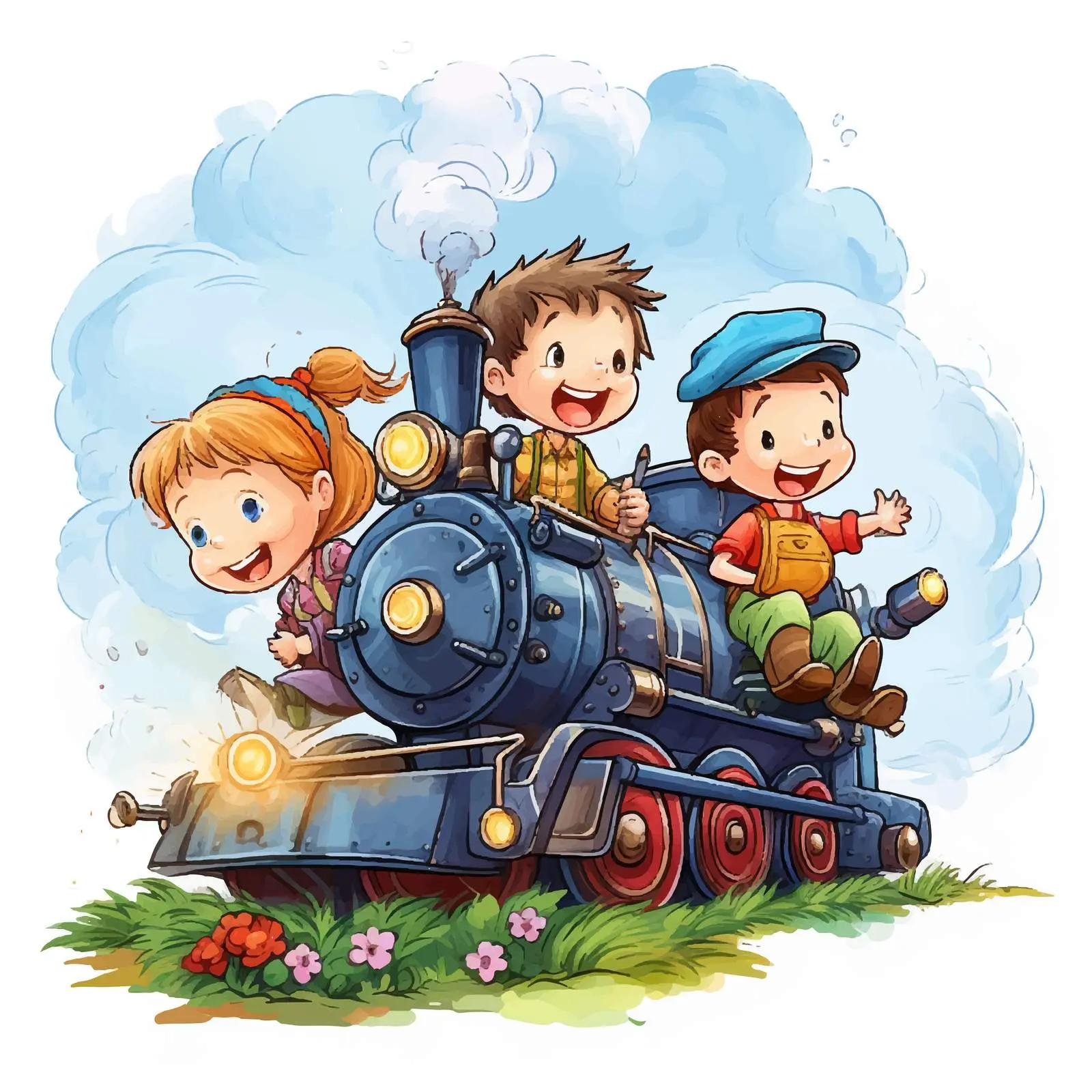 Children Riding a Train Illustration Vector Art — free download from Dotvec