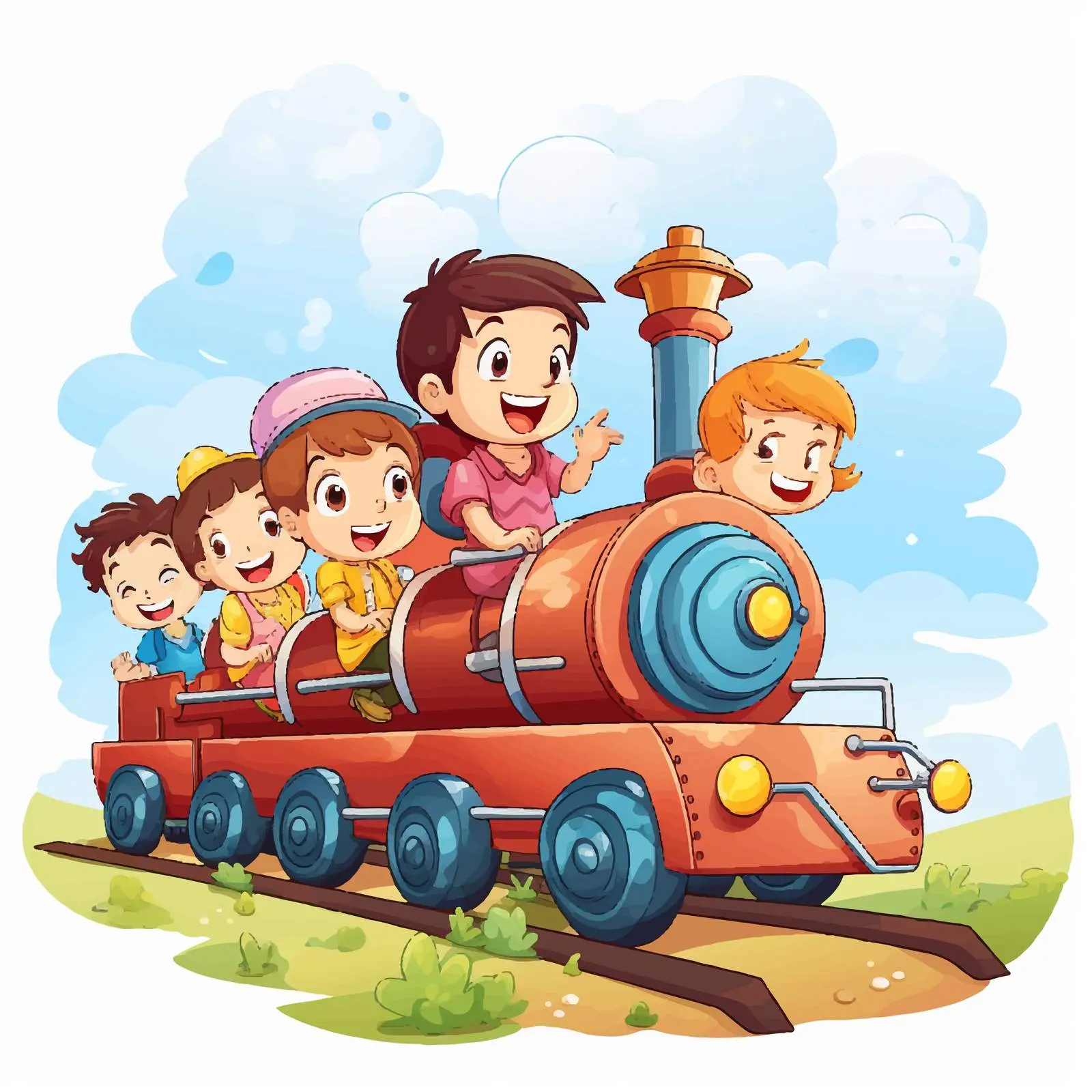 Kids Enjoying a Fun Train Ride Illustration — free download from Dotvec