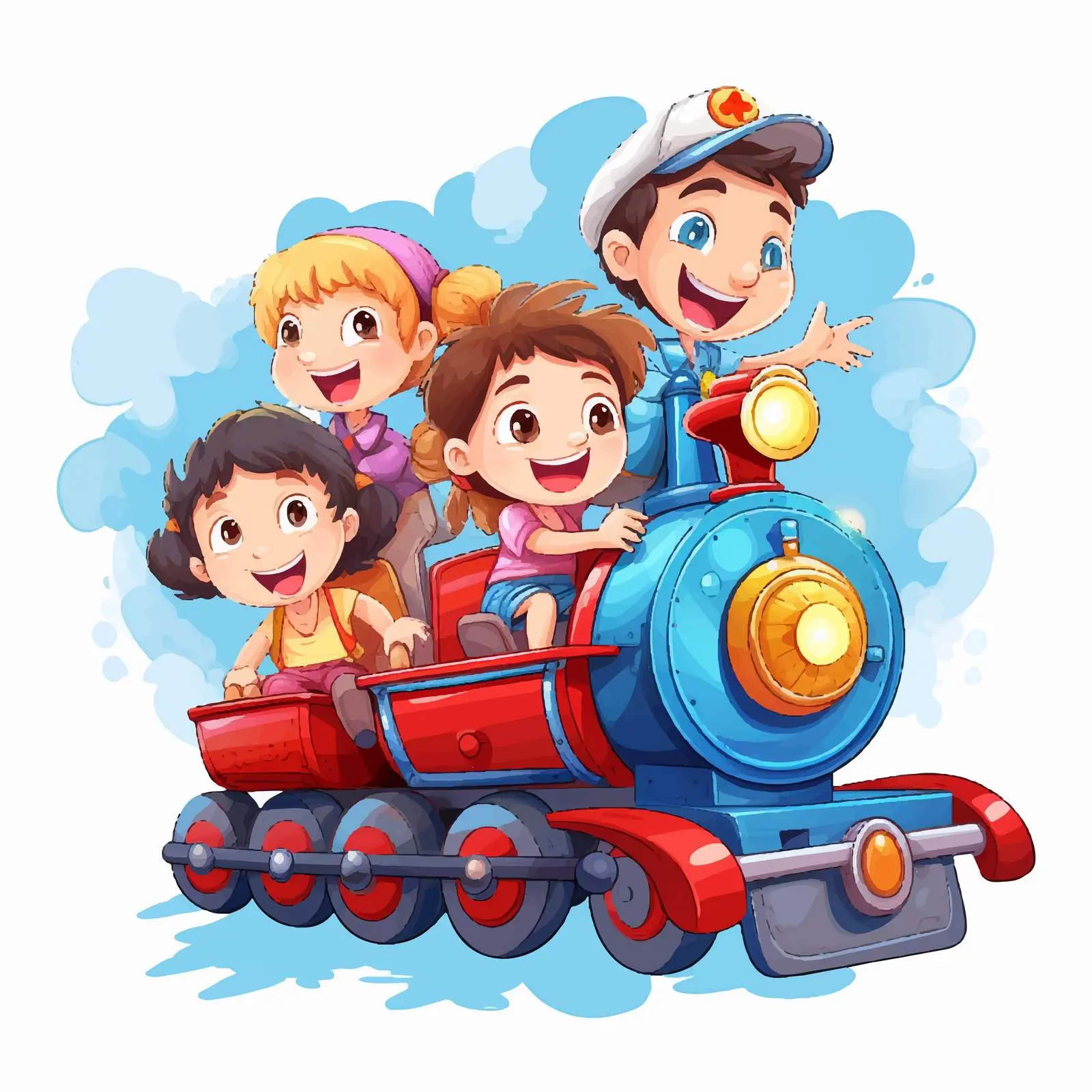 Children Riding on a Train Cartoon Vector — free download from Dotvec