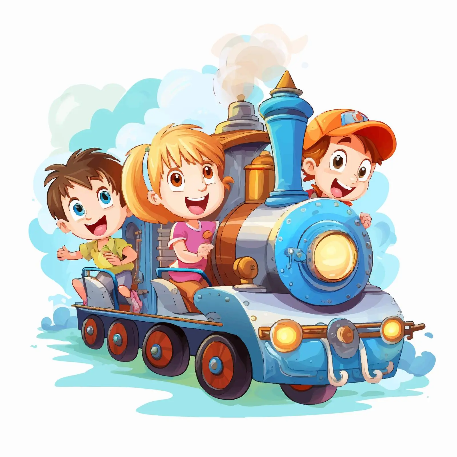 Children Enjoying a Train Ride Vector Art — free download from Dotvec
