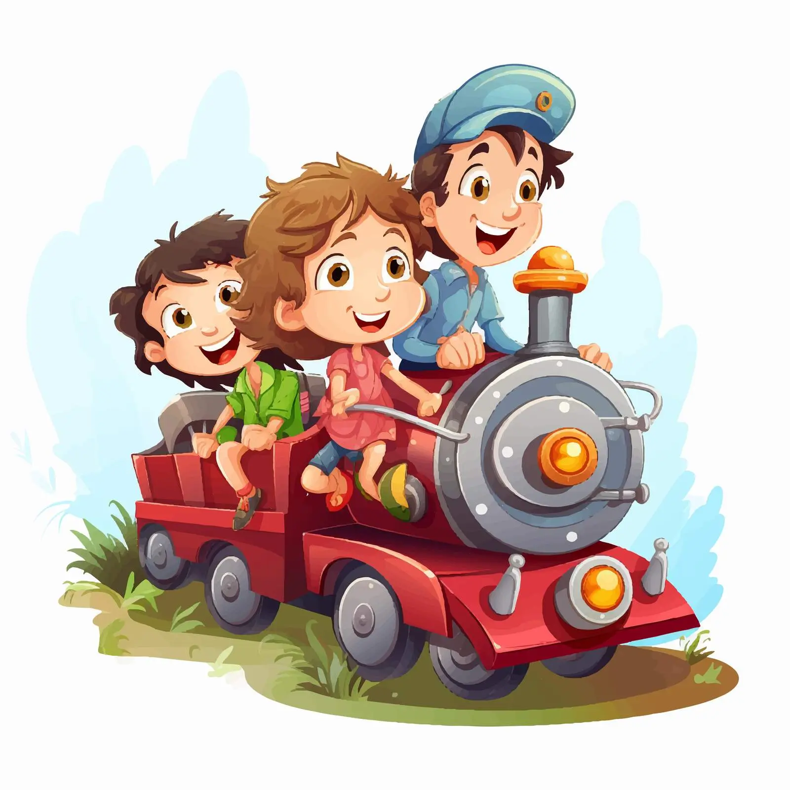 Children Enjoying a Train Ride Vector Illustration — free download from Dotvec
