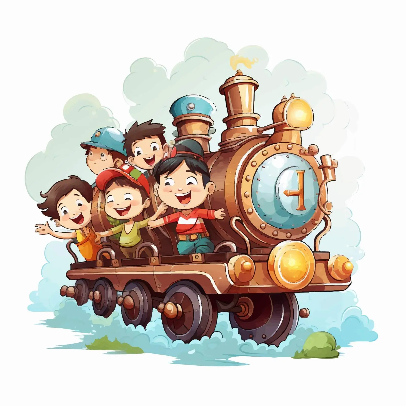 Children Enjoying a Train Ride Illustration — free download from Dotvec
