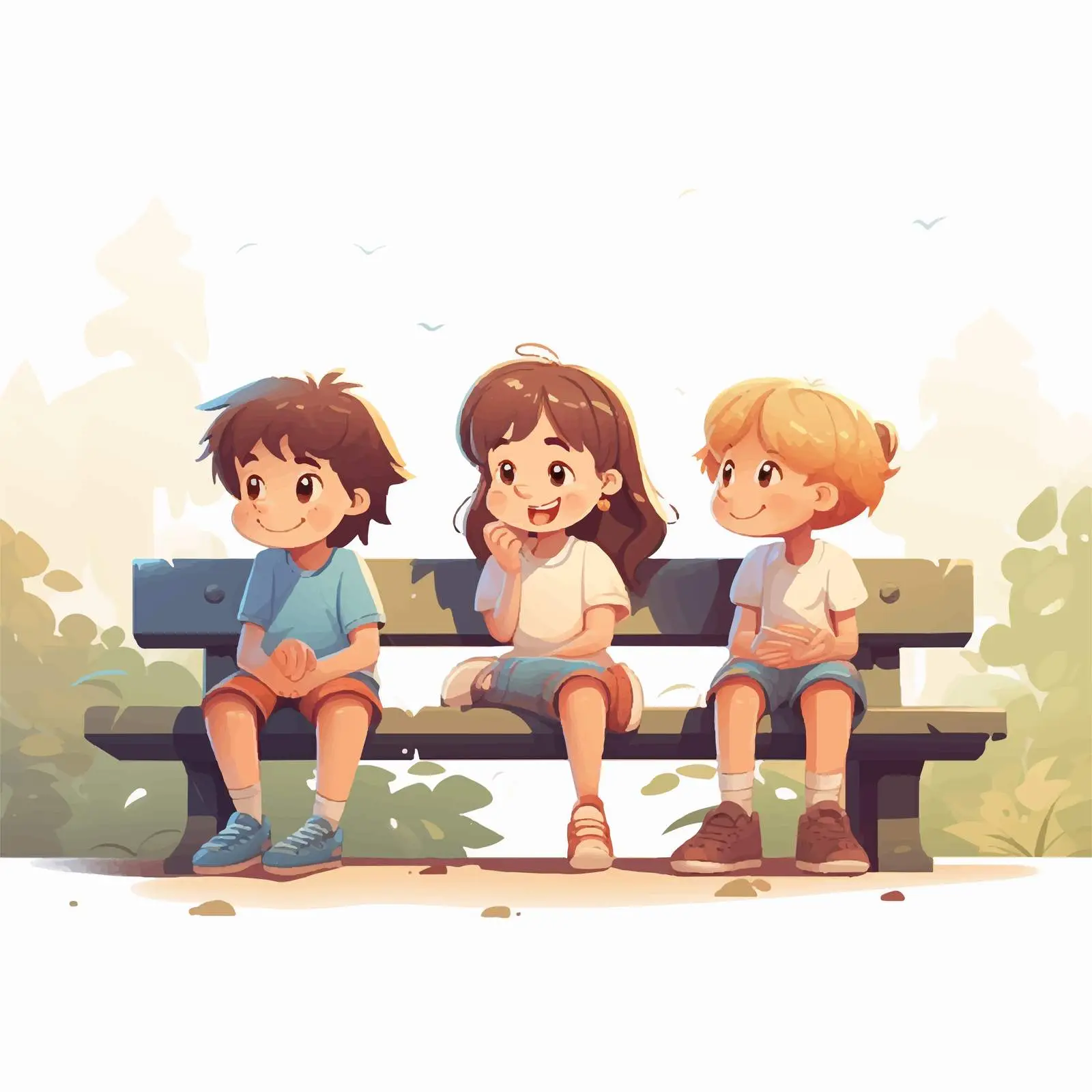 Children Sitting at a Cartoon Bench Vector – free sociability image from Dotvec