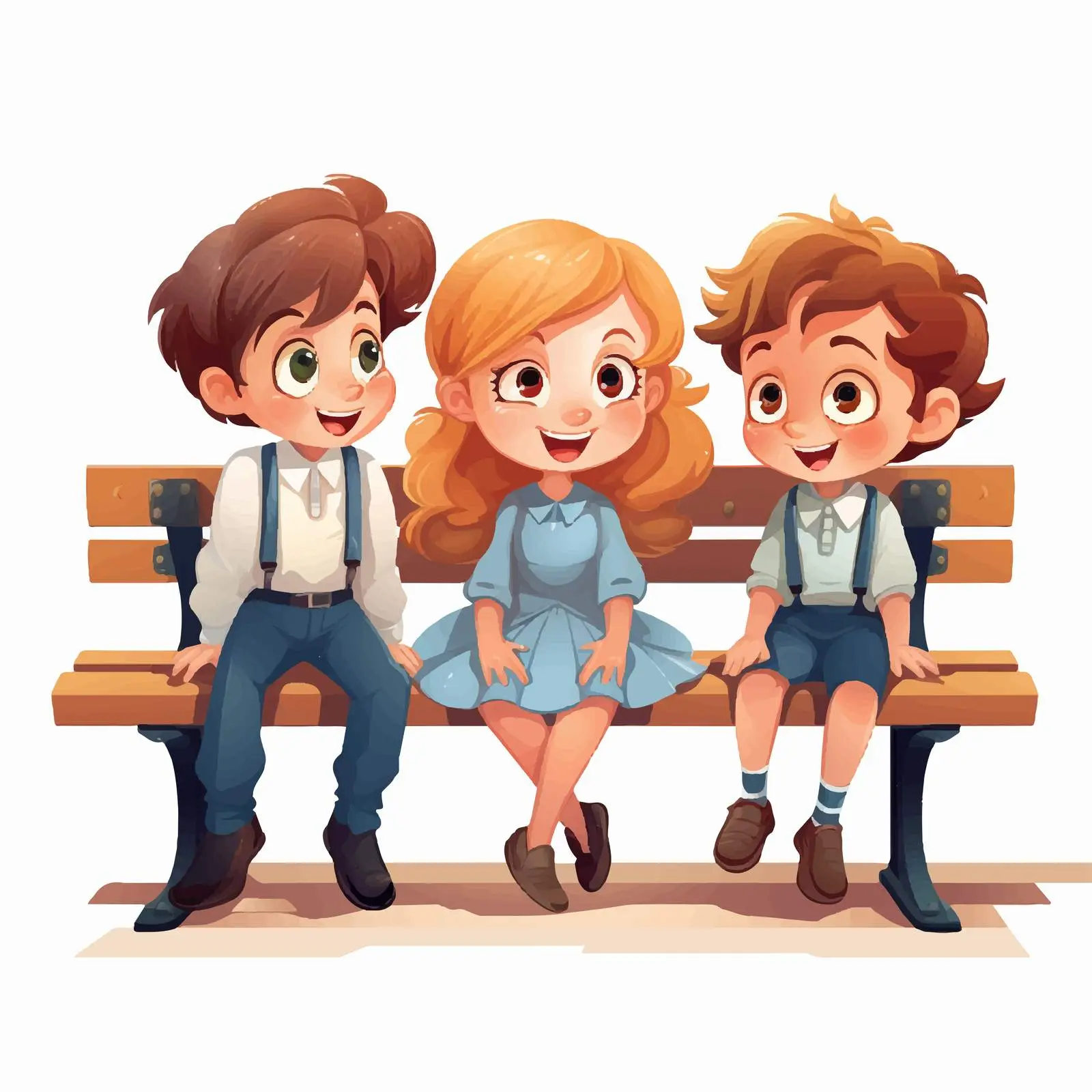 Children Sitting at a Cartoon Bench Vector — free download from Dotvec