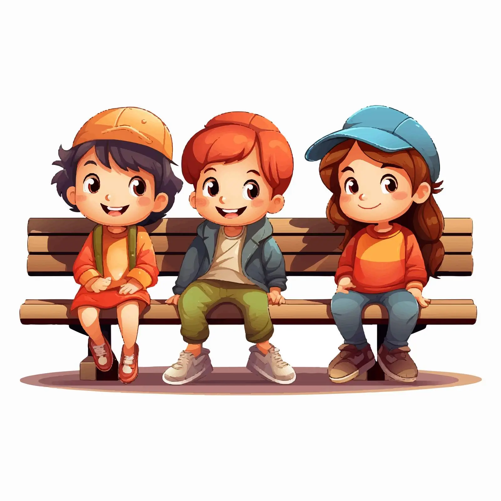 Children Sitting at a Bench Cartoon Vector – free sociability image from Dotvec