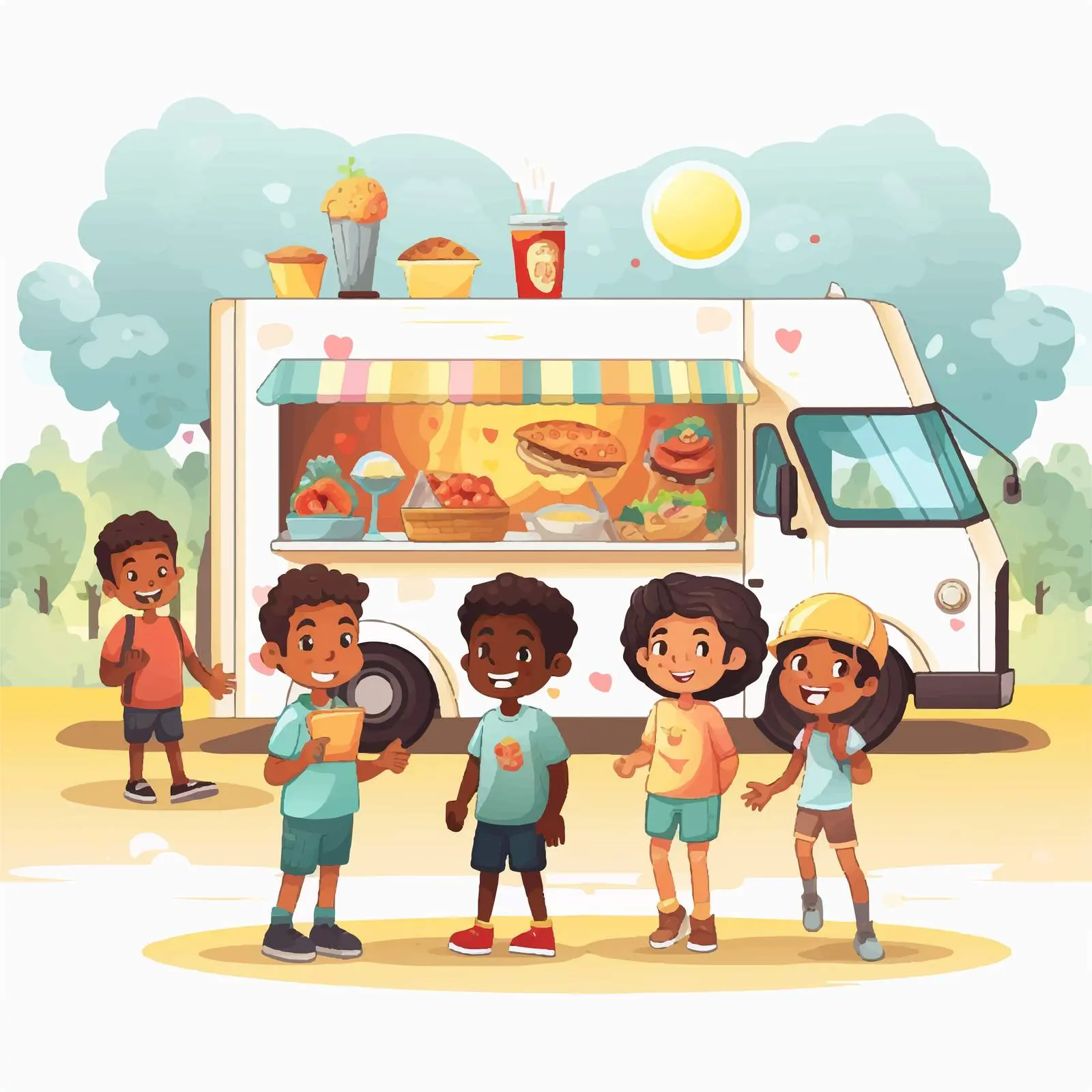 Children Enjoying Food Near Food Truck — free download from Dotvec