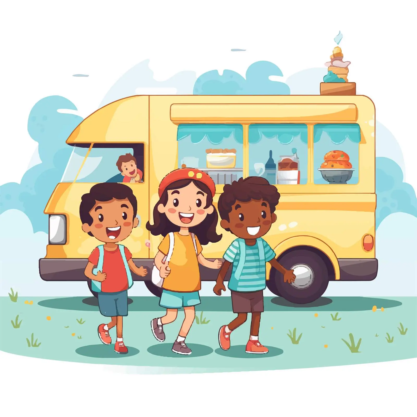 Children Enjoying Food Near Food Truck — free download from Dotvec
