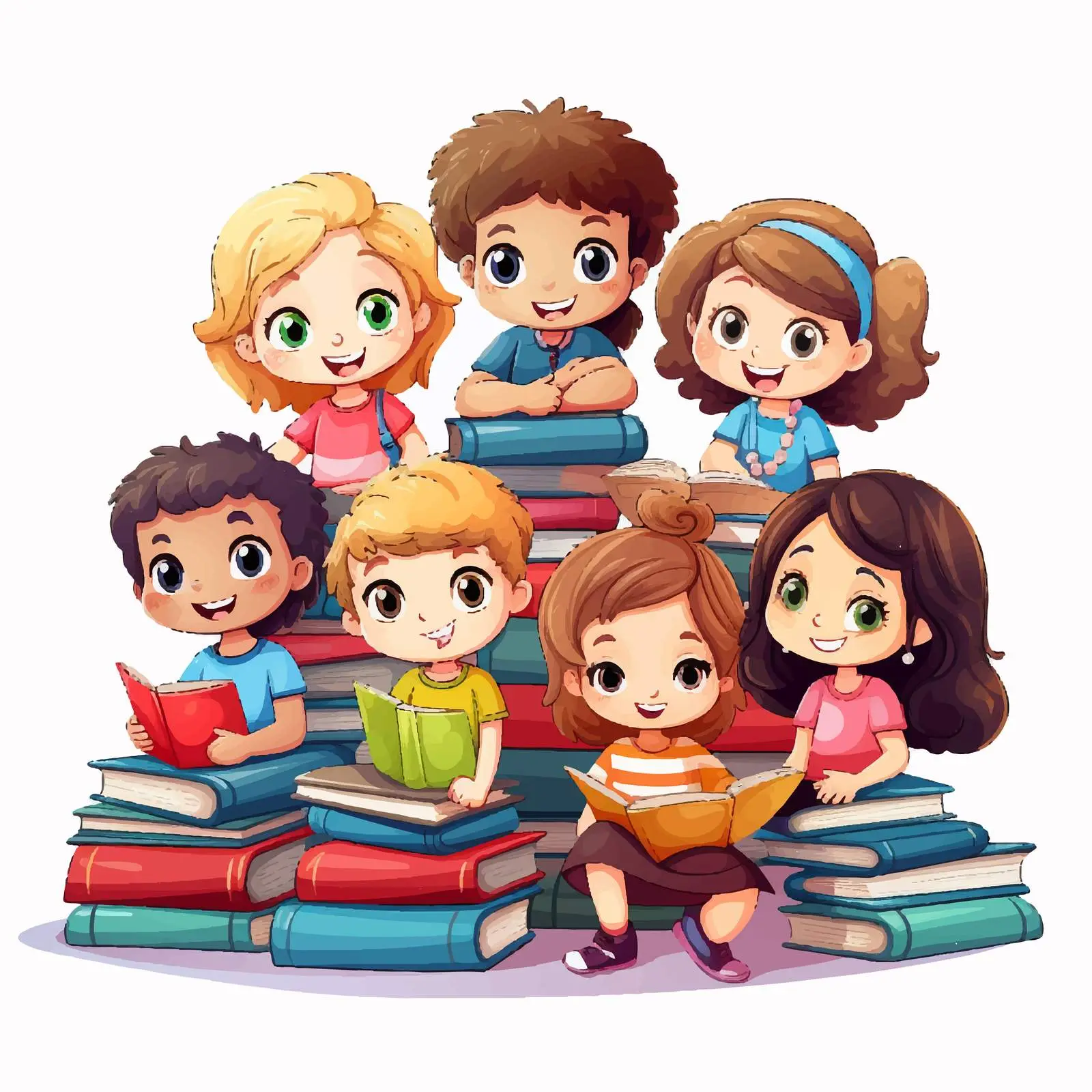 Children Reading Books on White Background — free download from Dotvec