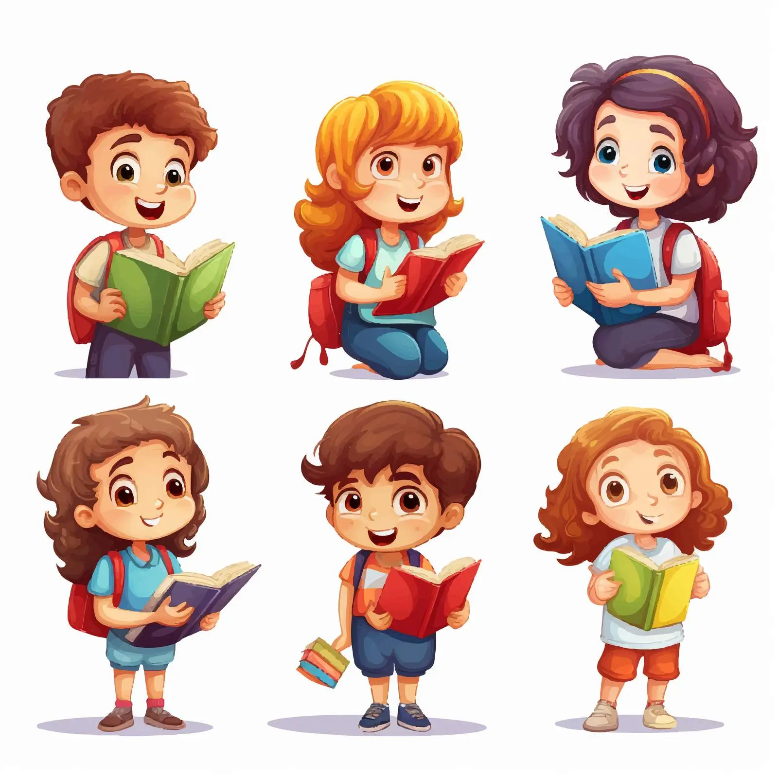 Children Reading Books Illustration on White Background — free download from Dotvec