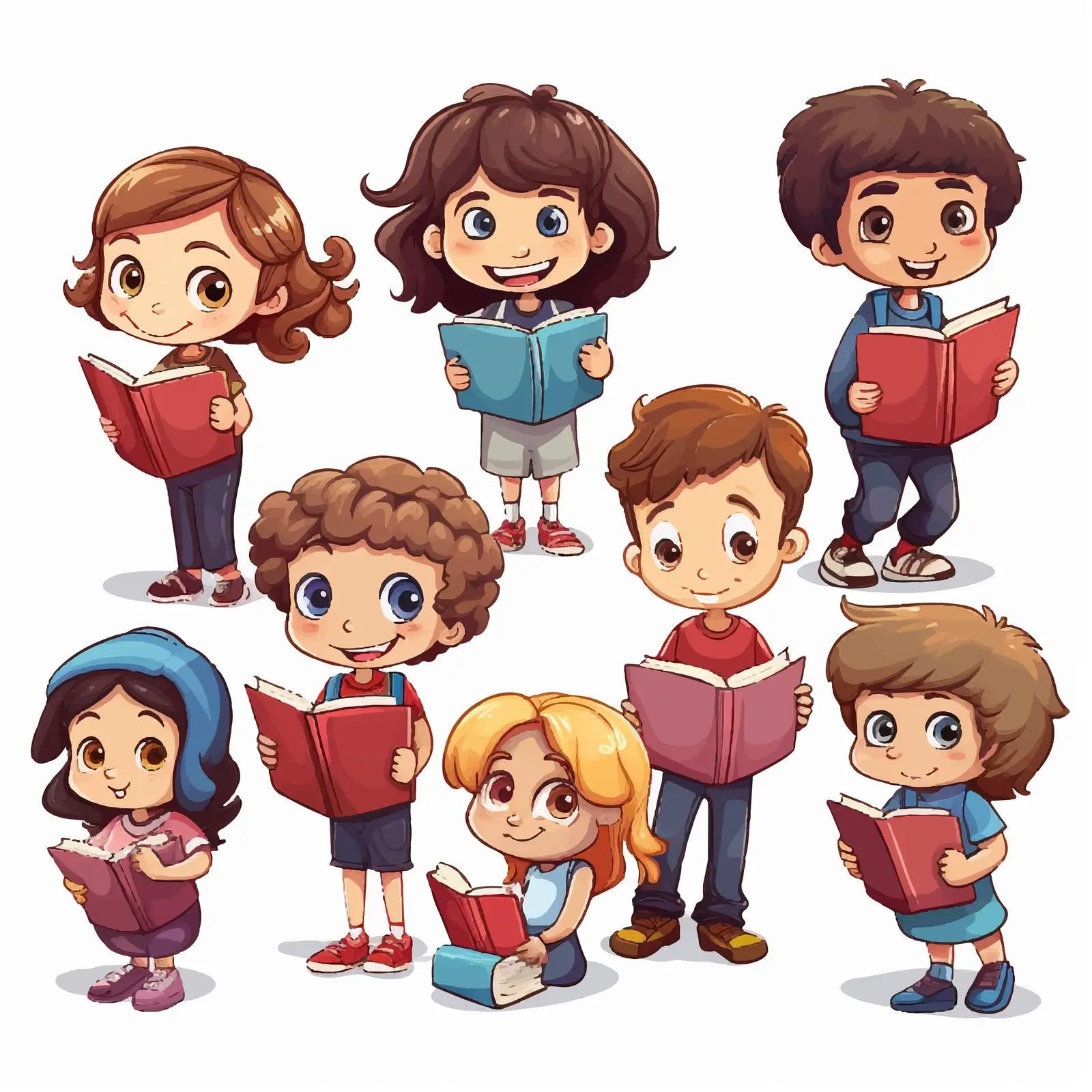 Children Reading Books Illustration on White Background — free download from Dotvec